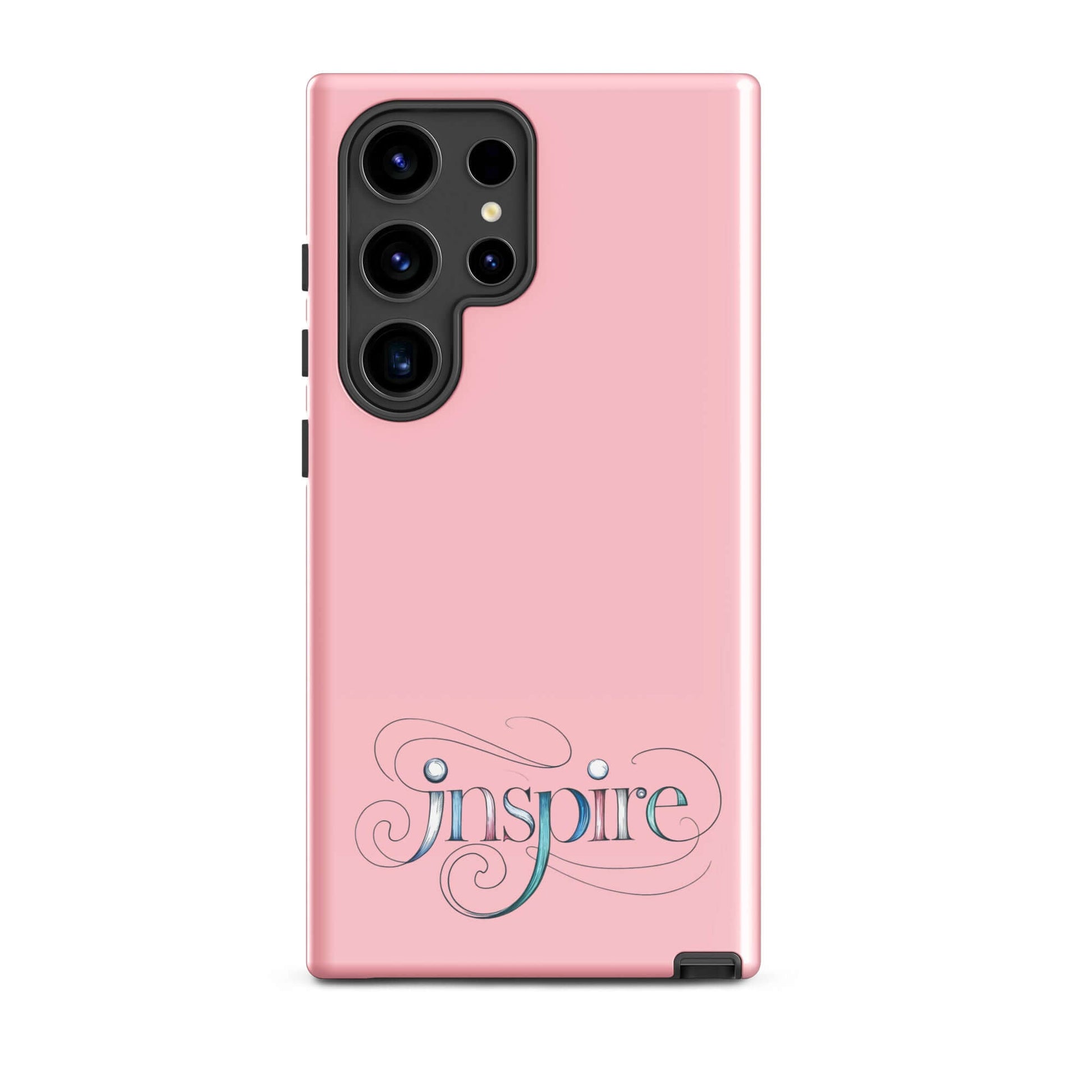 Inspire Sketch Tough Case for Samsung® with artistic design in pink, featuring the word 'Inspire' and elegant swirls.