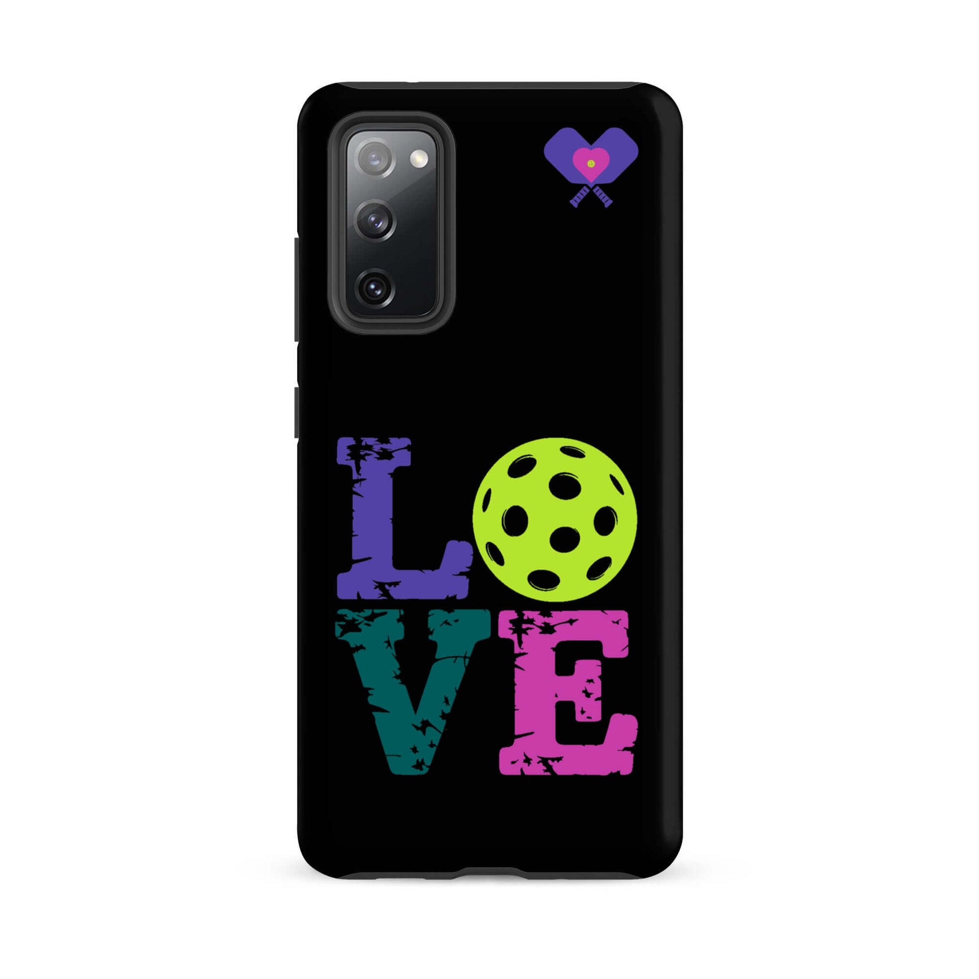 Women’s LOVE Pickleball Tough Case for Samsung® featuring colorful 'LOVE' and pickleball design.