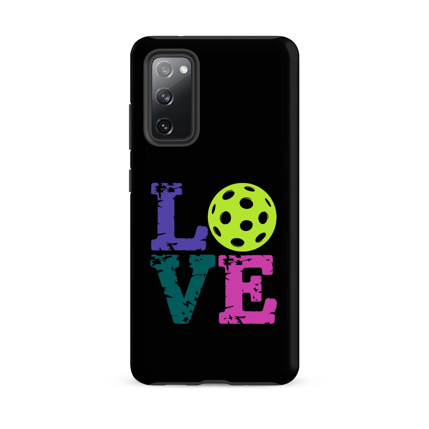 LOVE Pickleball Tough Case for Samsung® with colorful lettering and pickleball graphic