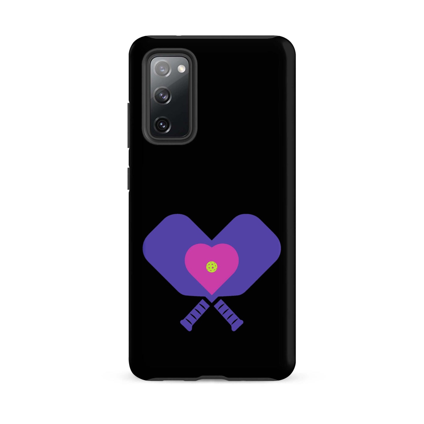 LOVE Pickleball Tough Case for Samsung® featuring a heart design with paddles, perfect for pickleball enthusiasts.