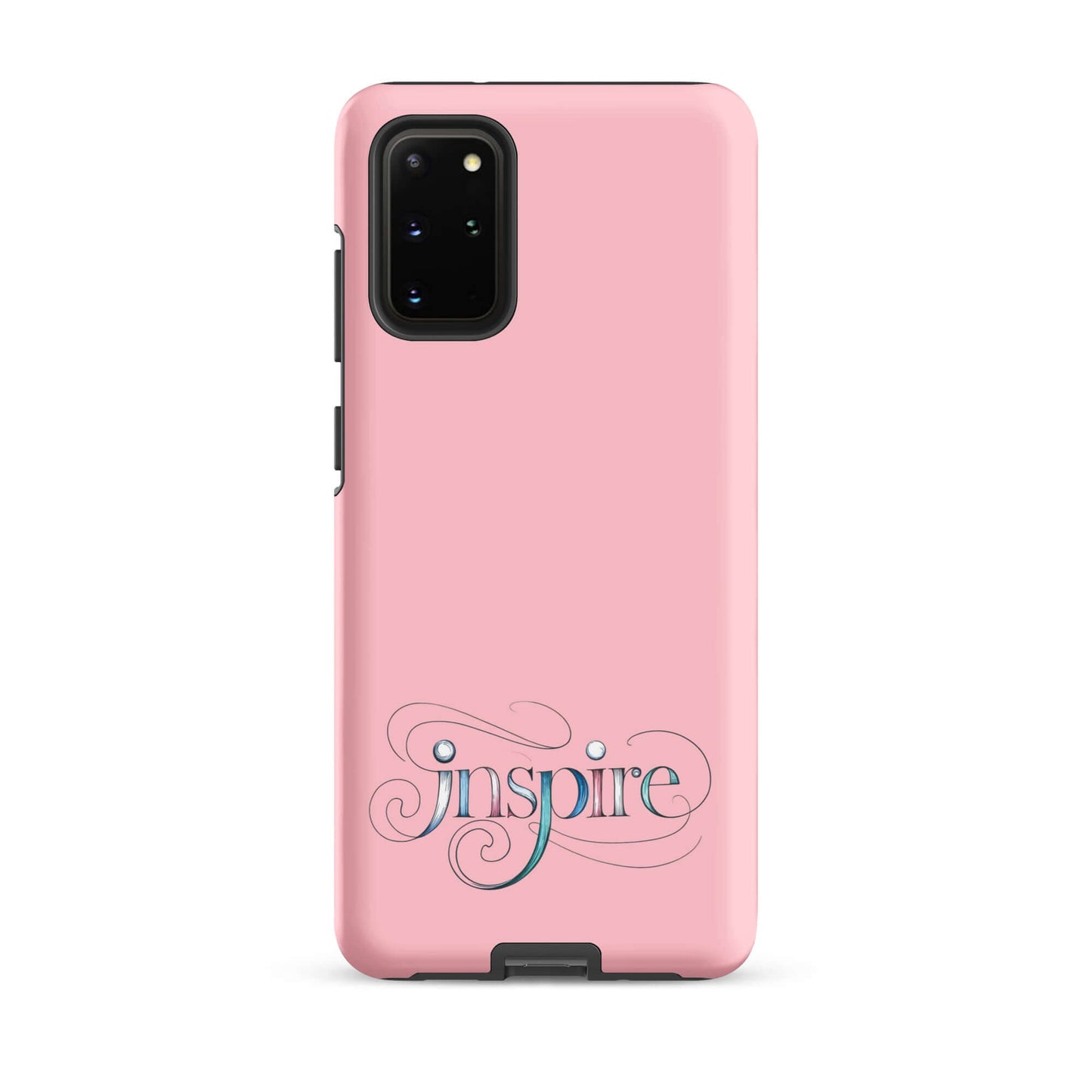 Inspire Sketch Tough Case for Samsung® featuring elegant word art design on a pink background.