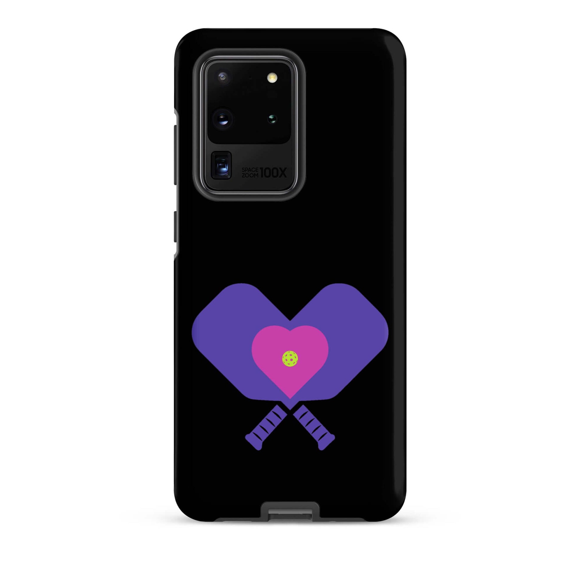 LOVE Pickleball Tough Case for Samsung® featuring heart and pickleball paddles design.