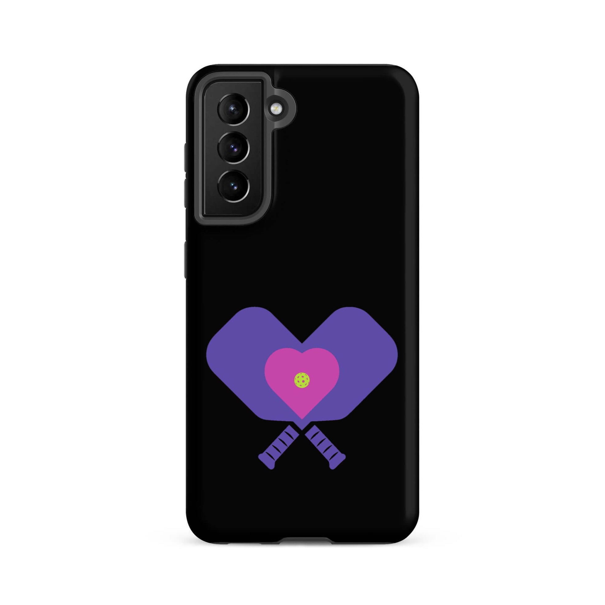 LOVE Pickleball Tough Case for Samsung featuring a heart and pickleball paddles design.