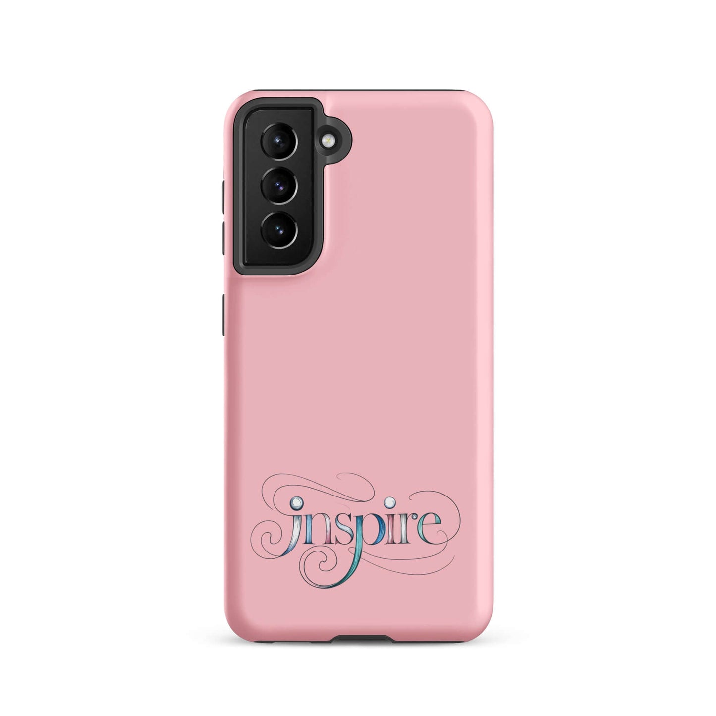 Inspire Sketch Tough Case for Samsung® featuring elegant word art design on a pink background.