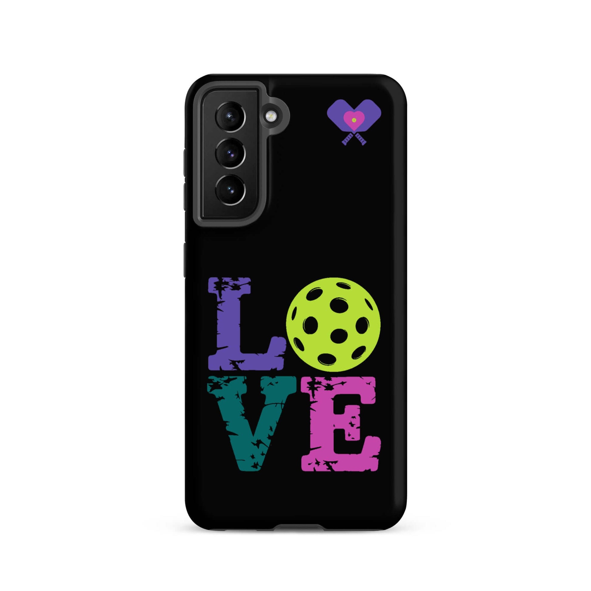 Women’s LOVE Pickleball Tough Case for Samsung® with colorful 'LOVE' design and pickleball graphic.