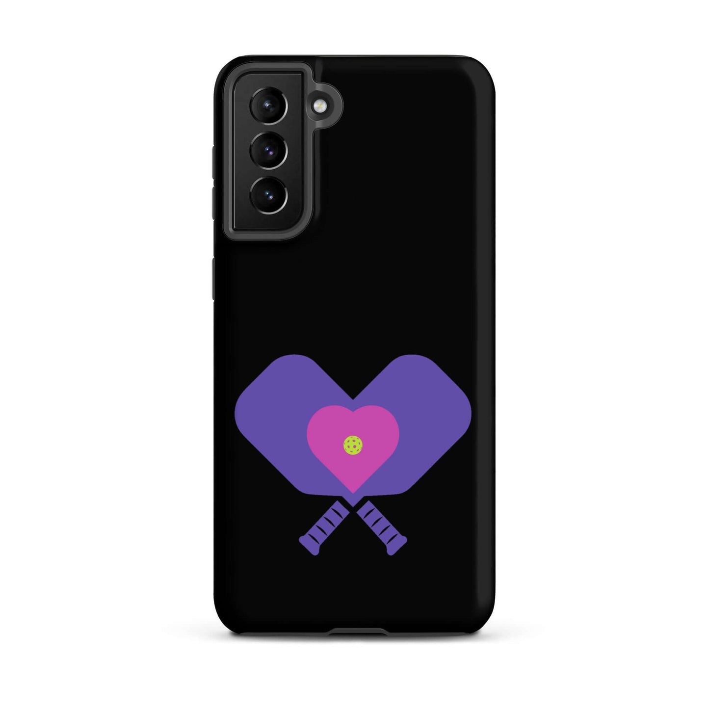 LOVE Pickleball Tough Case for Samsung® with heart and paddles design, showcasing pickleball passion and protection.