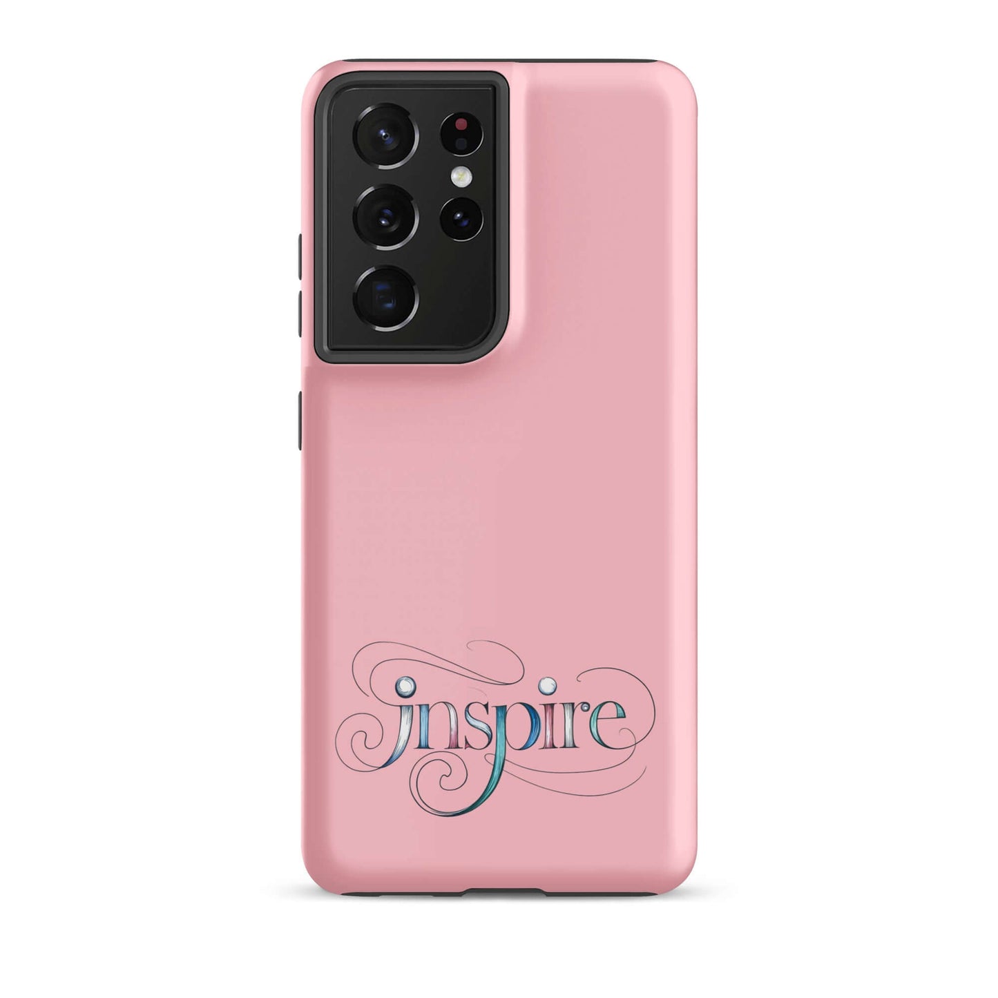 Inspire Sketch Tough Case for Samsung, pink design featuring elegant word art and intricate patterns.