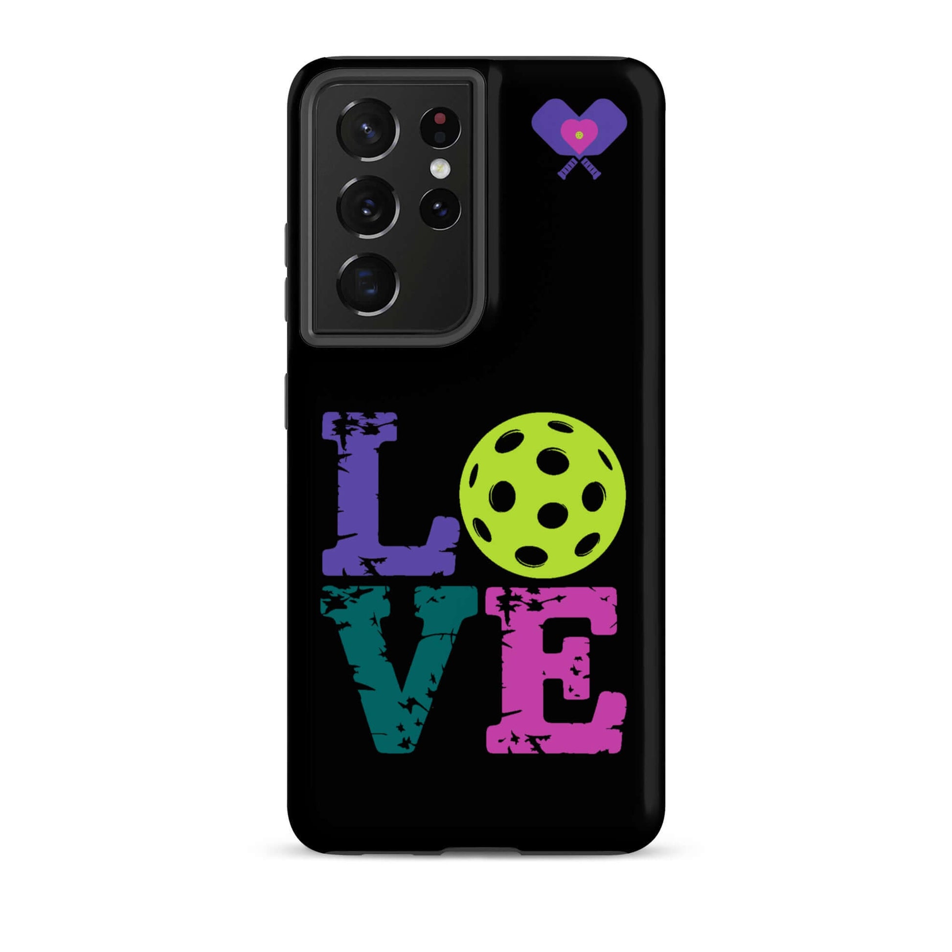 Women’s LOVE Pickleball Tough Case for Samsung® with colorful design and pickleball motif.