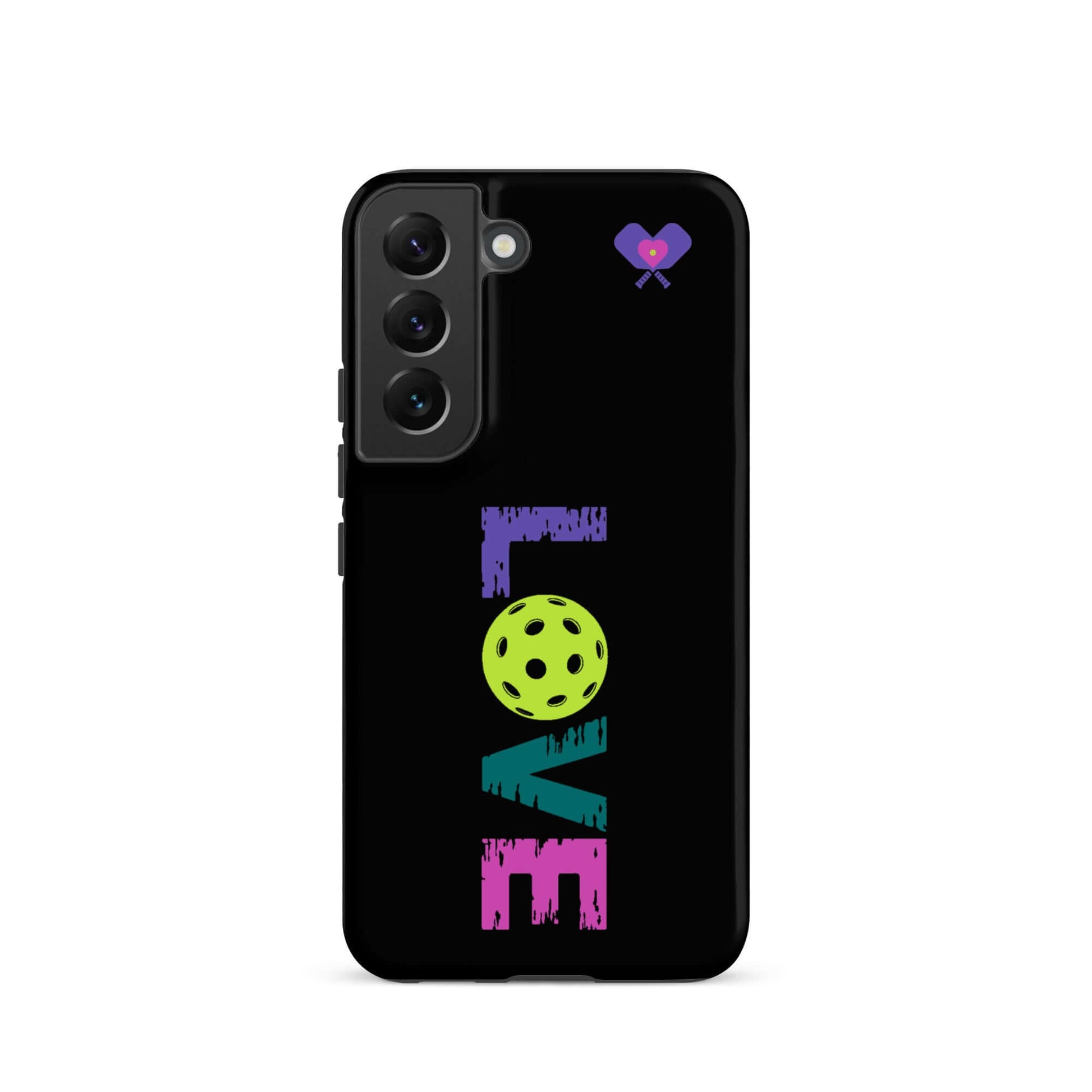 LOVE Pickleball tough case for Samsung, featuring vibrant colors and a playful design for sports enthusiasts.