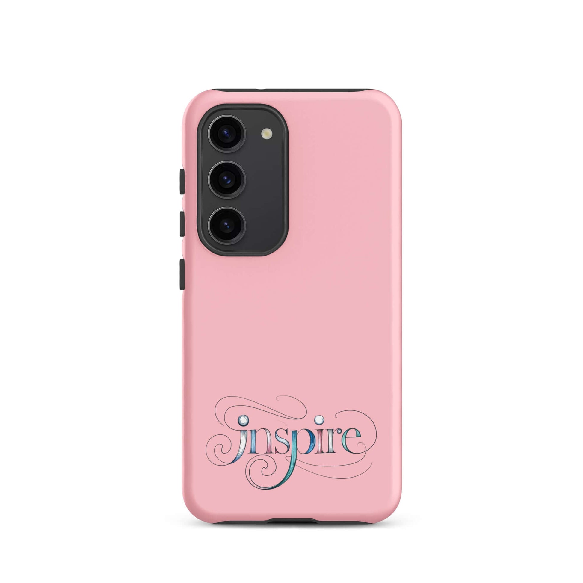 Inspire Sketch Tough Case for Samsung® with artistic word art design in pink.