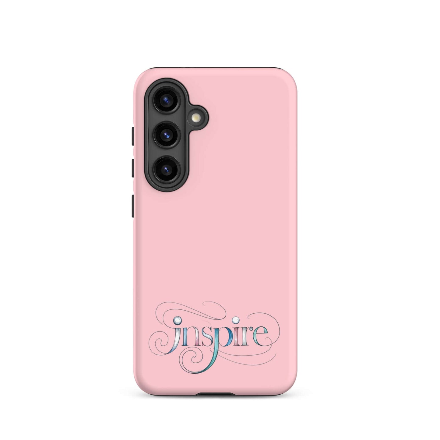 Inspire Sketch Tough Case for Samsung® in pink, featuring elegant word art design with 'Inspire' text.