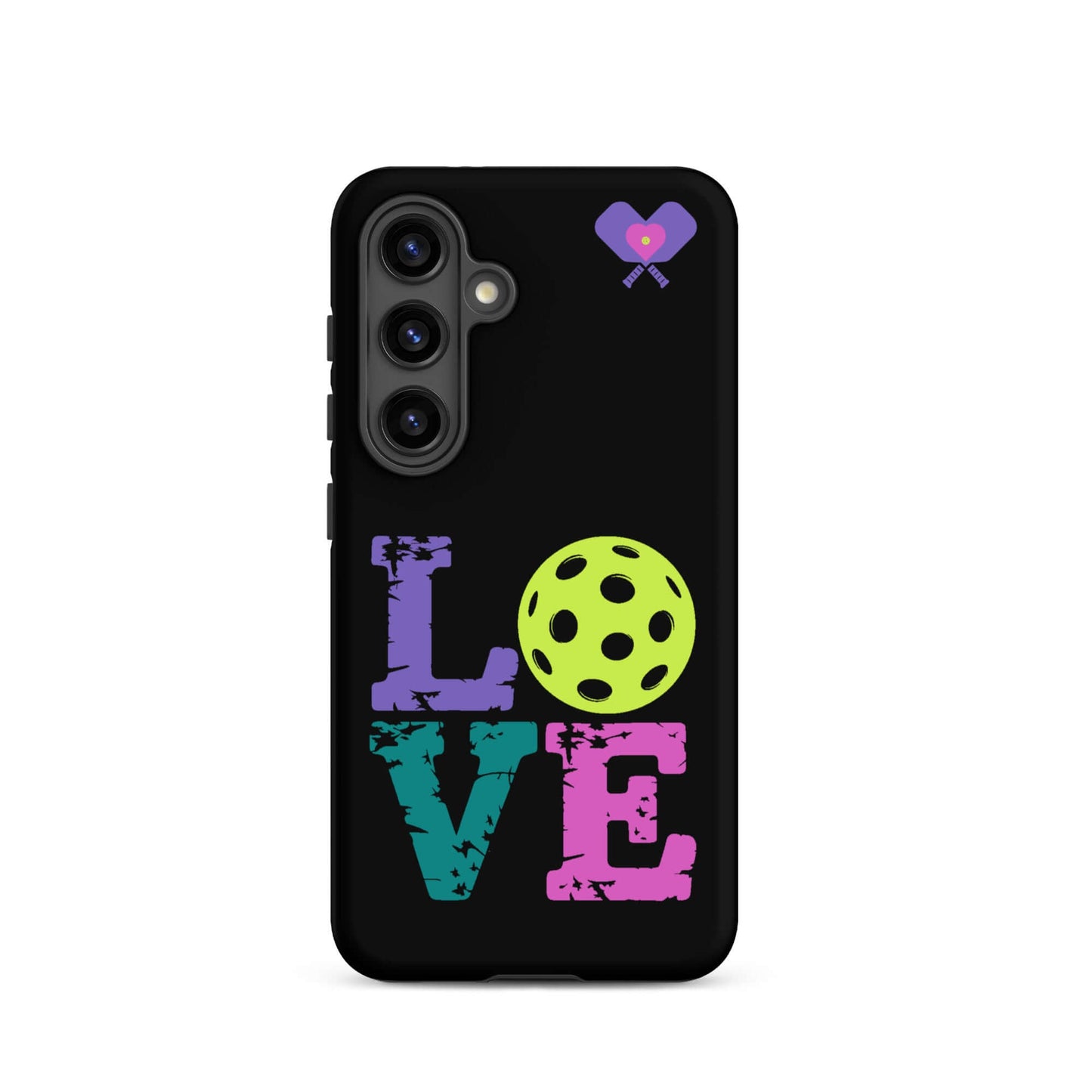 Women’s LOVE Pickleball Tough Case for Samsung® with colorful design and pickleball graphics.