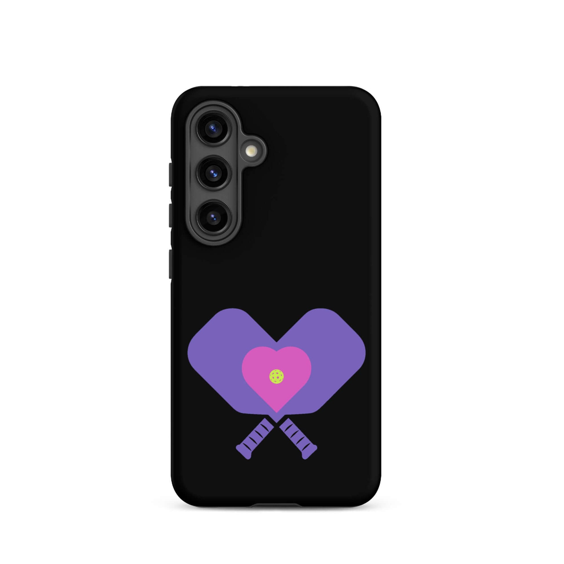 LOVE Pickleball Tough Case for Samsung® featuring a heart design and pickleball paddles.