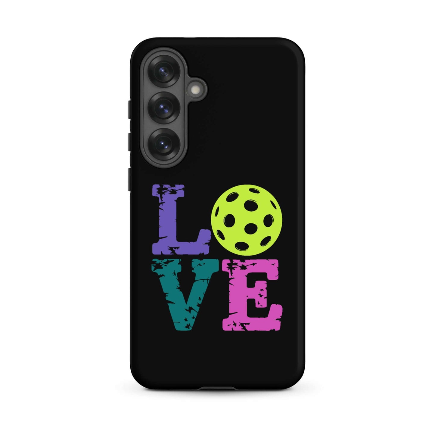 LOVE Pickleball Tough Case for Samsung® with vibrant colors and pickleball graphic, showcasing sporty style.