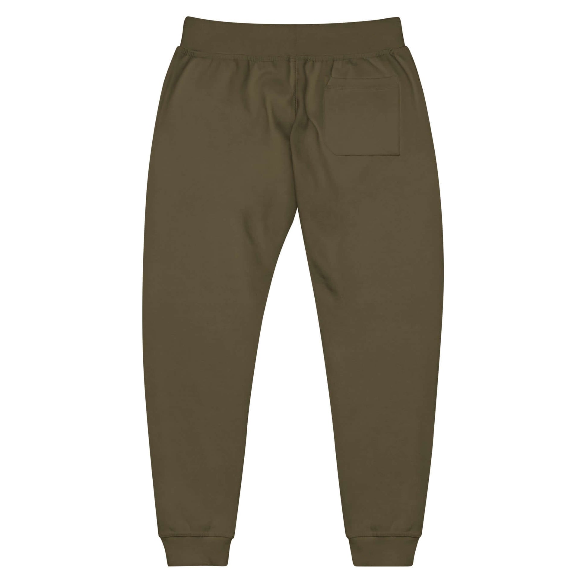 Back view of Women's LOVE Pickleball Fleece Sweatpants in olive green, featuring a pocket and elastic waistband.