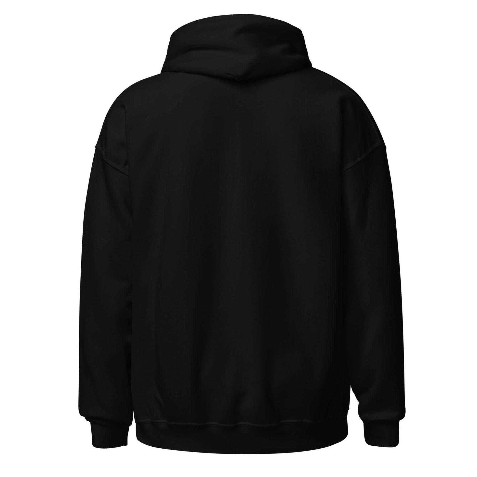 Back view of the Elegantly Inspired Comfort Hoodie in black, showcasing its relaxed fit and cozy design.