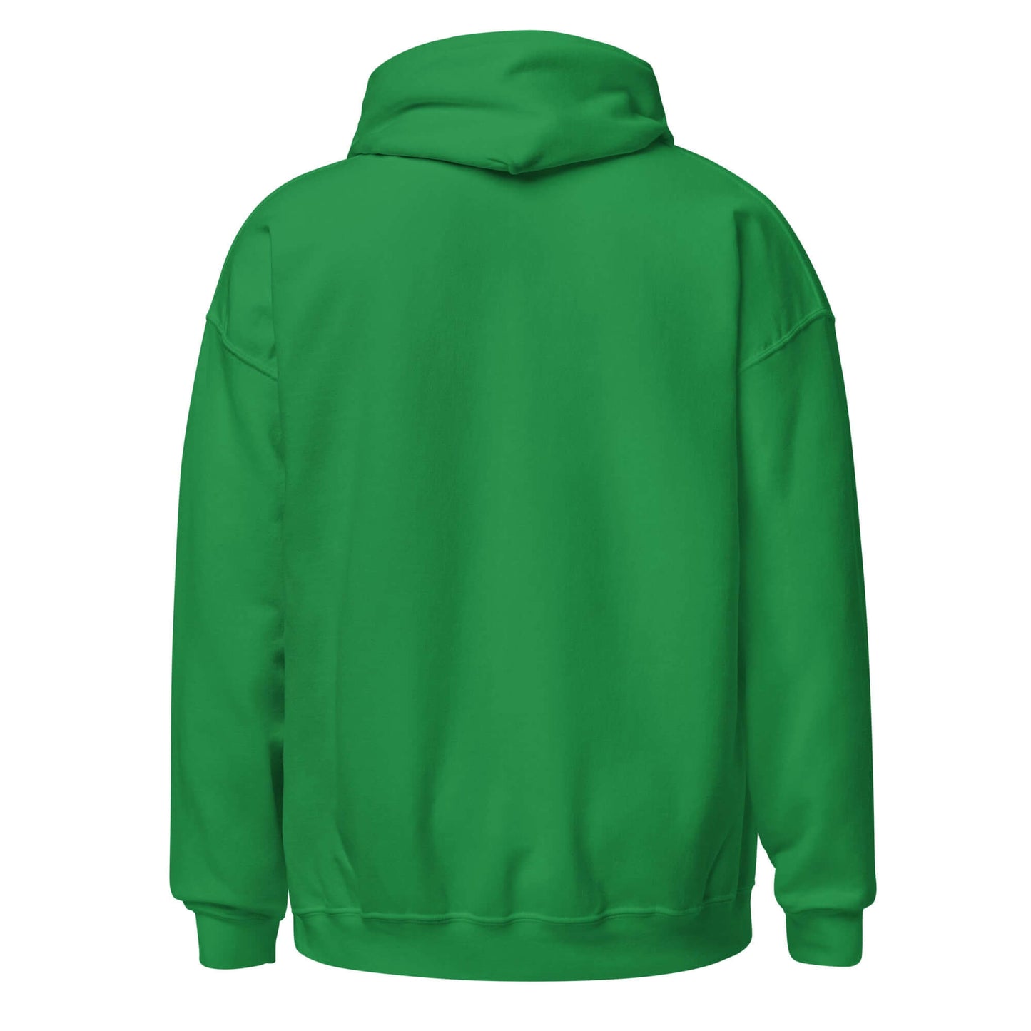 Back view of a vibrant green Elegantly Inspired Comfort Hoodie, showcasing its stylish and cozy design.