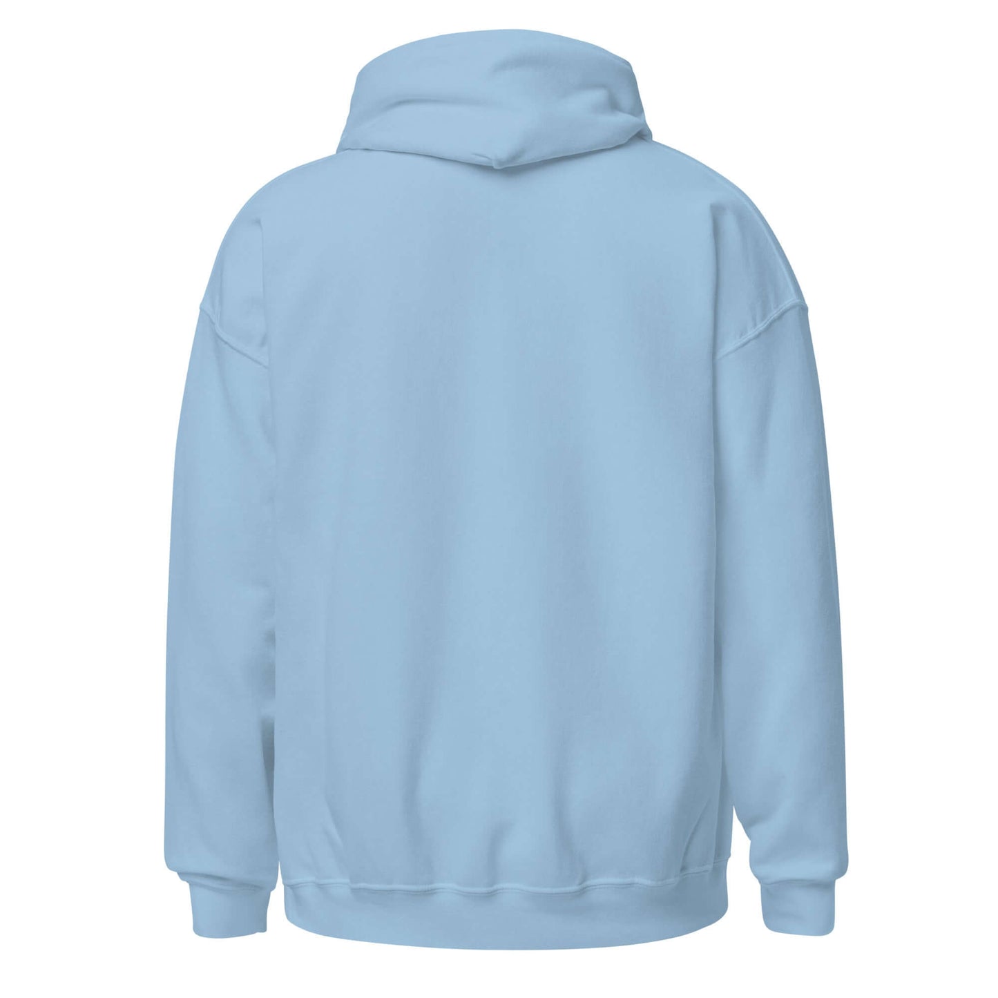 Back view of the light blue Elegantly Inspired Comfort Hoodie showcasing its soft fabric and relaxed fit.