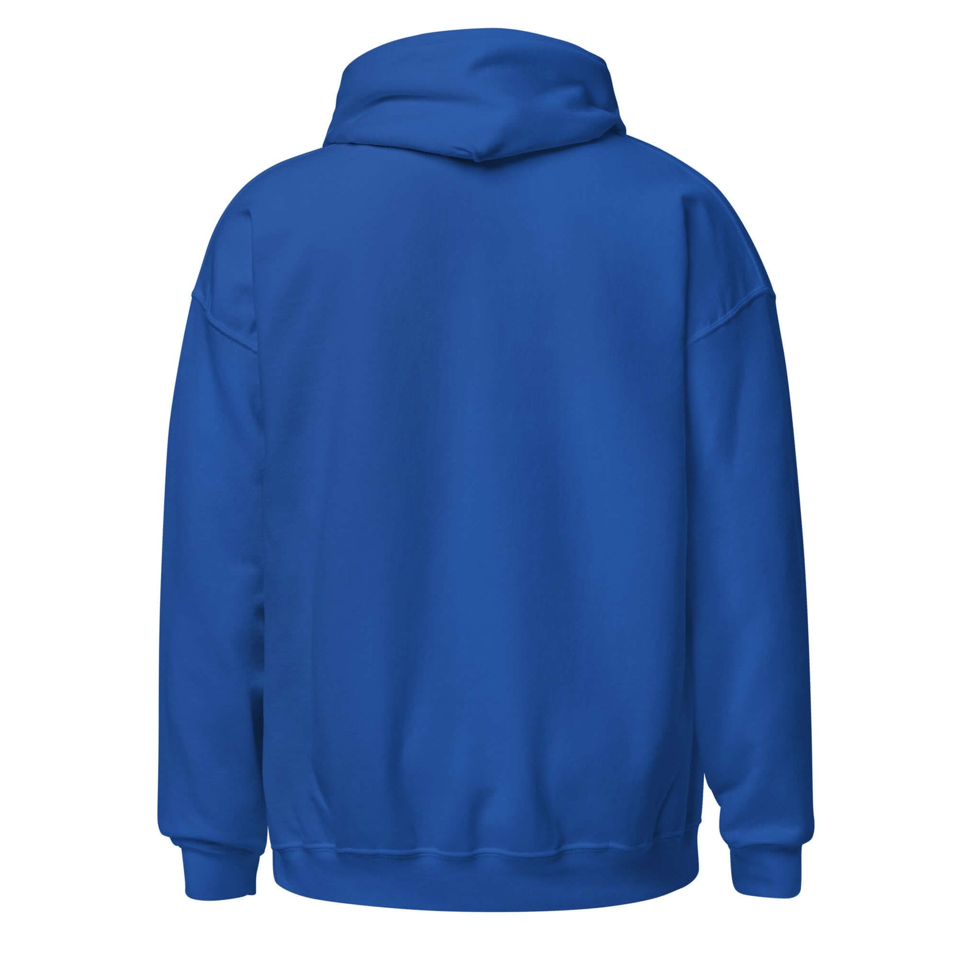 Back view of the Elegantly Inspired Comfort Hoodie in vibrant blue, showcasing its stylish and cozy design.