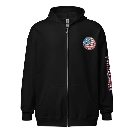 Front of Pickleball Ultimate American Dream Series Unisex Heavy Blend Zip Hoodie (black)