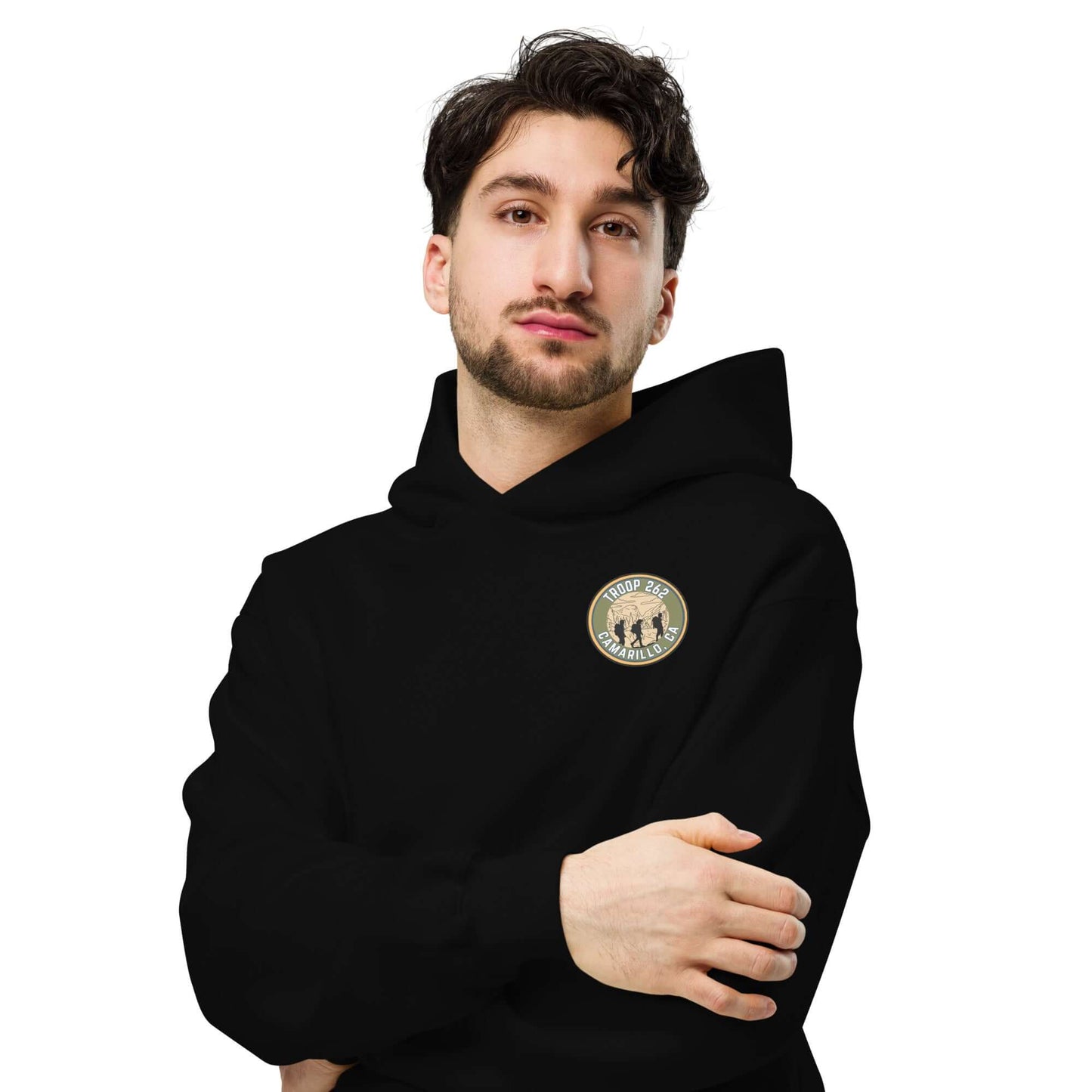 Adult unisex oversized hoodie in black, perfect for hiking and outdoor adventures.