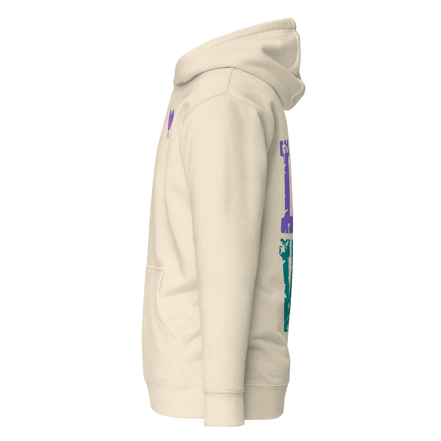 Side view of Women's LOVE Pickleball Hoodie in cream color, showcasing stylish design and cozy fit for pickleball fans.