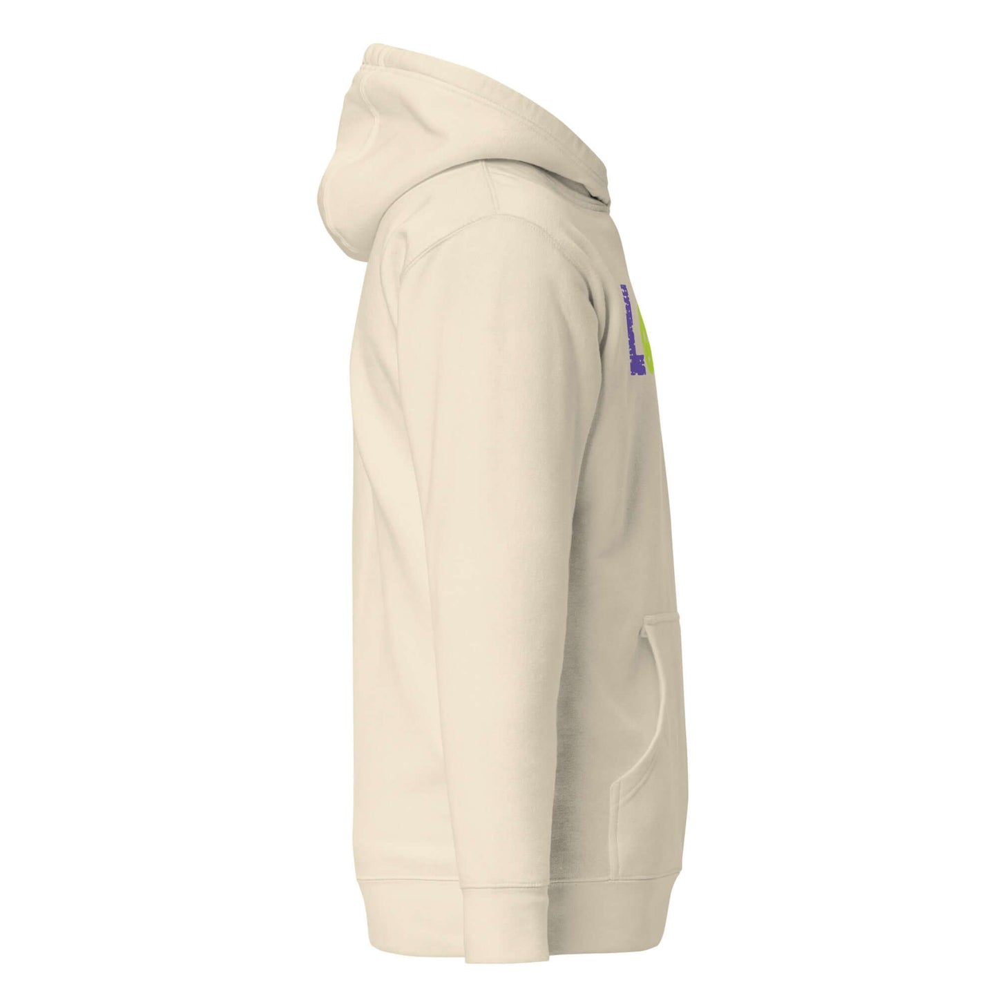 Side view of the LOVE Pickleball Hoodie in cream, showcasing its soft design and stylish logo.