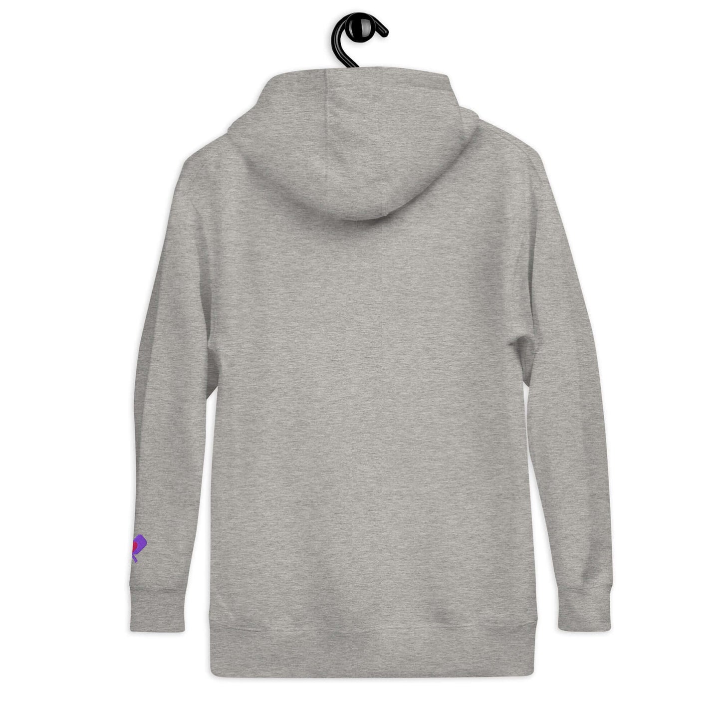 Back view of the Women’s LOVE Pickleball Hoodie in gray, perfect for pickleball enthusiasts.