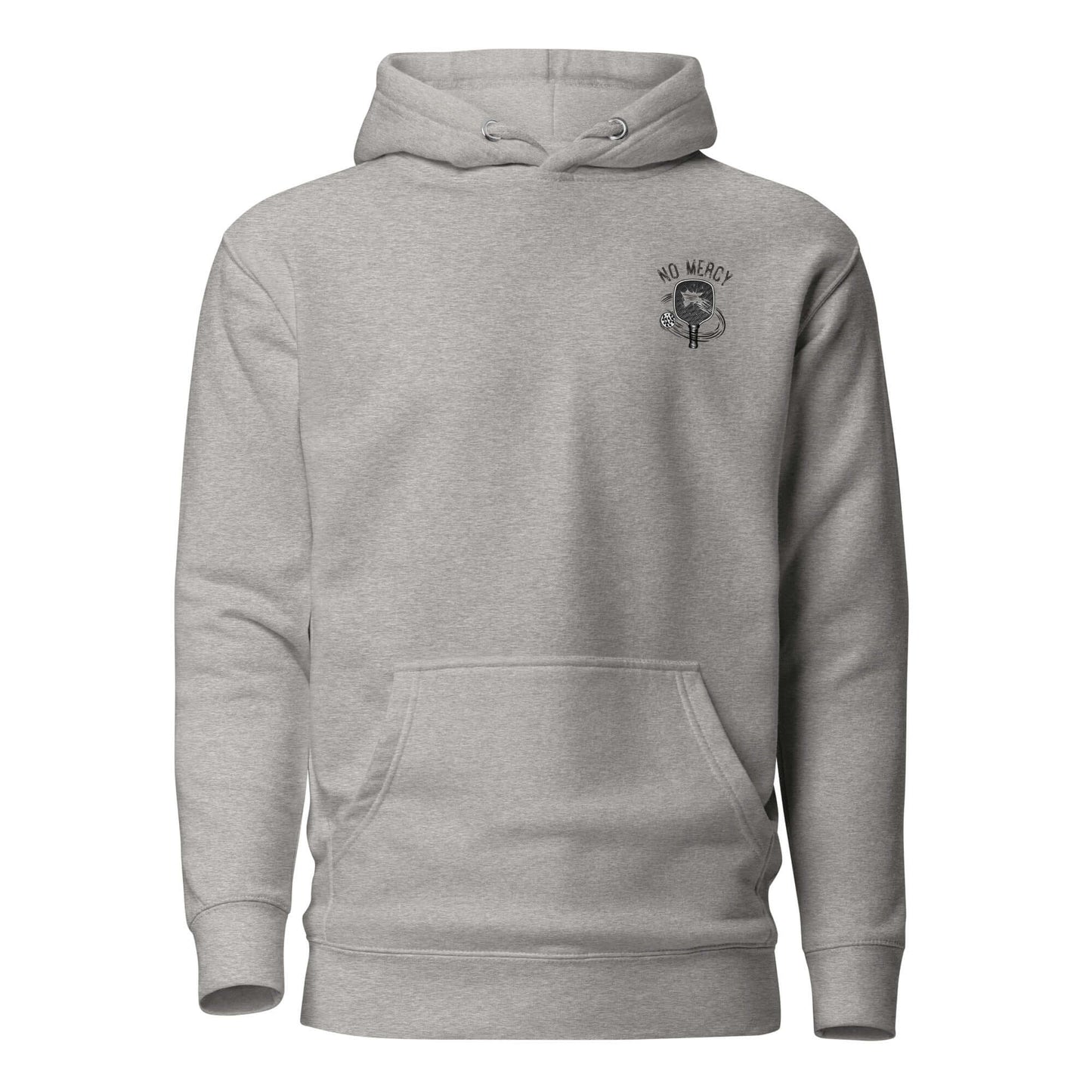 No Mercy Pickleball Series Ultimate Comfort Hoodie in gray with front pouch pocket, featuring soft cotton-polyester blend.