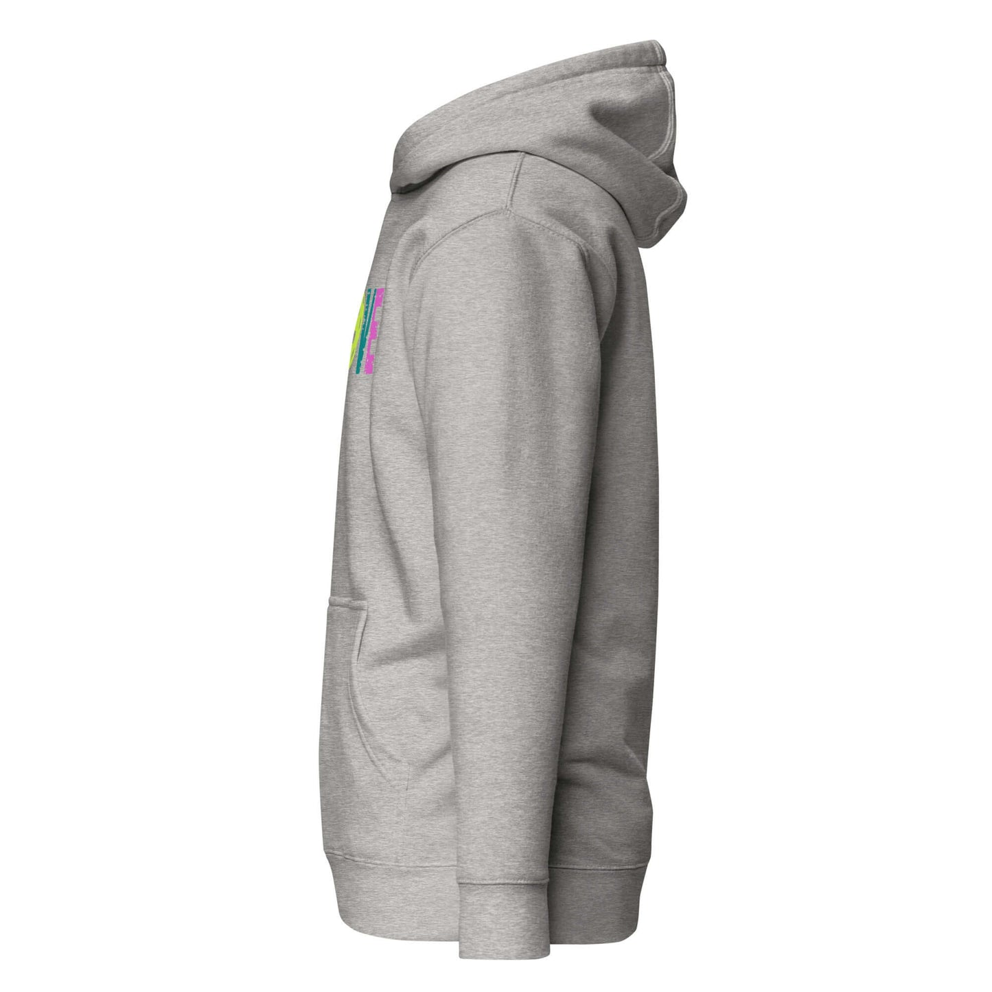 Side view of the LOVE Pickleball Hoodie in grey, showcasing its stylish design and comfortable fabric.