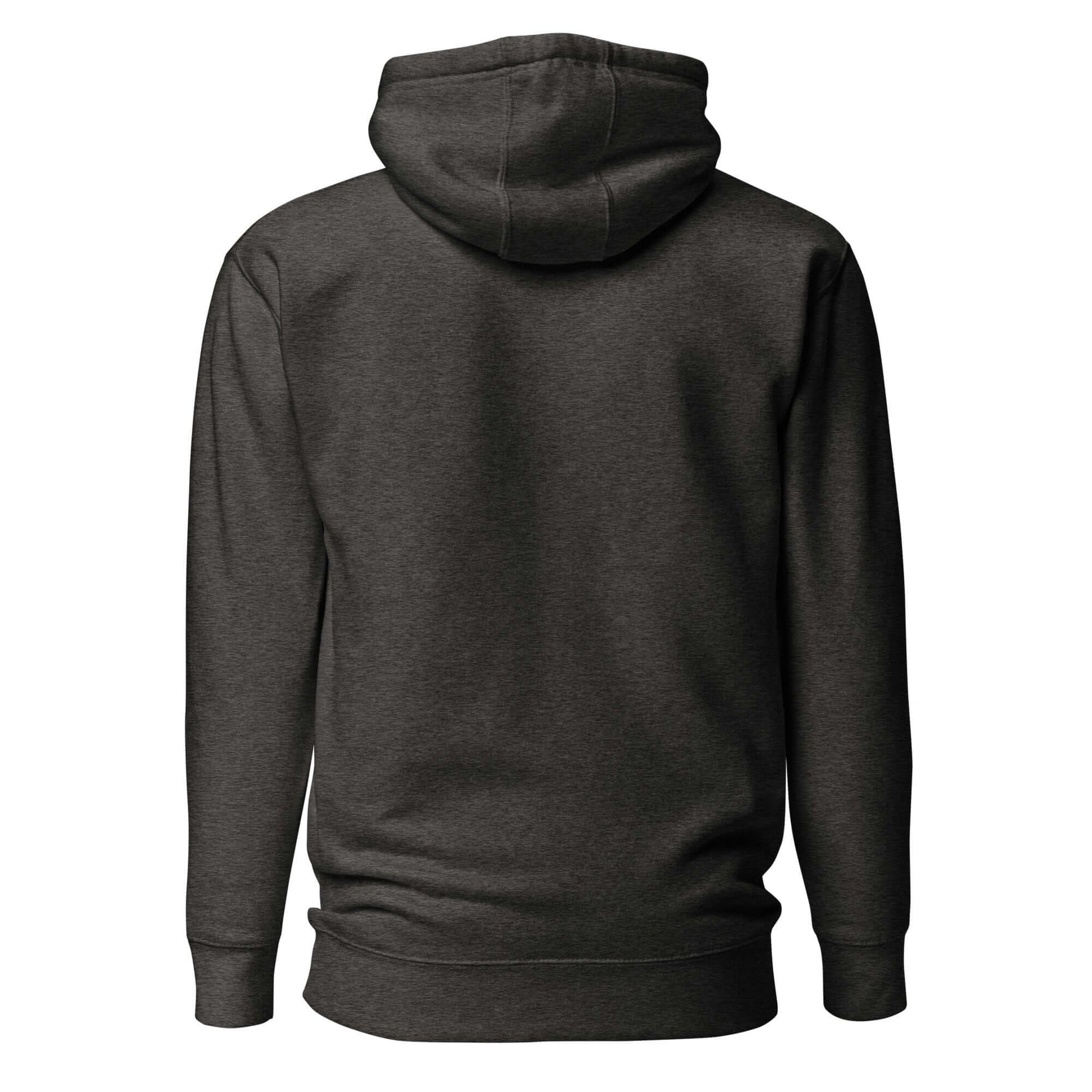 Back view of the LOVE Pickleball Hoodie in dark gray, showcasing its comfortable design and stylish hood.