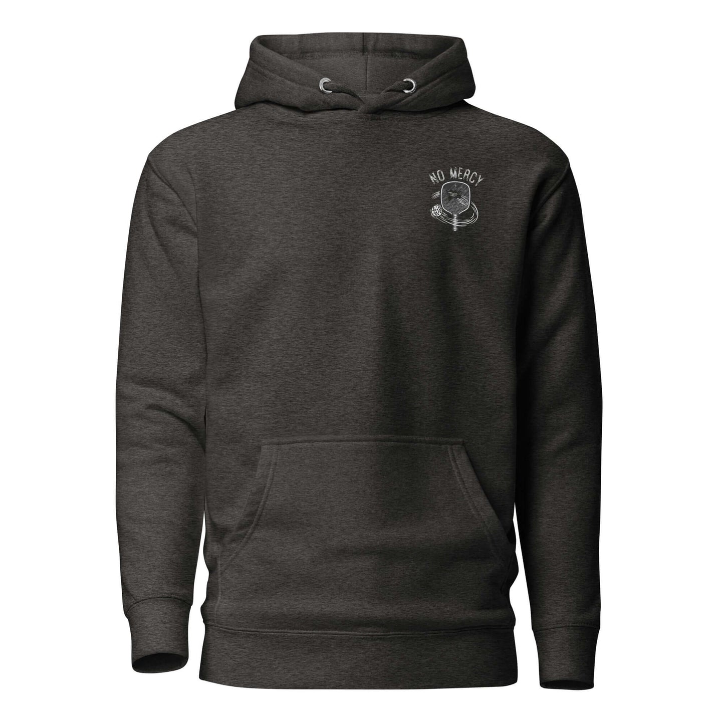 No Mercy Pickleball Series Ultimate Comfort Hoodie in charcoal gray with front pouch pocket and stylish design.