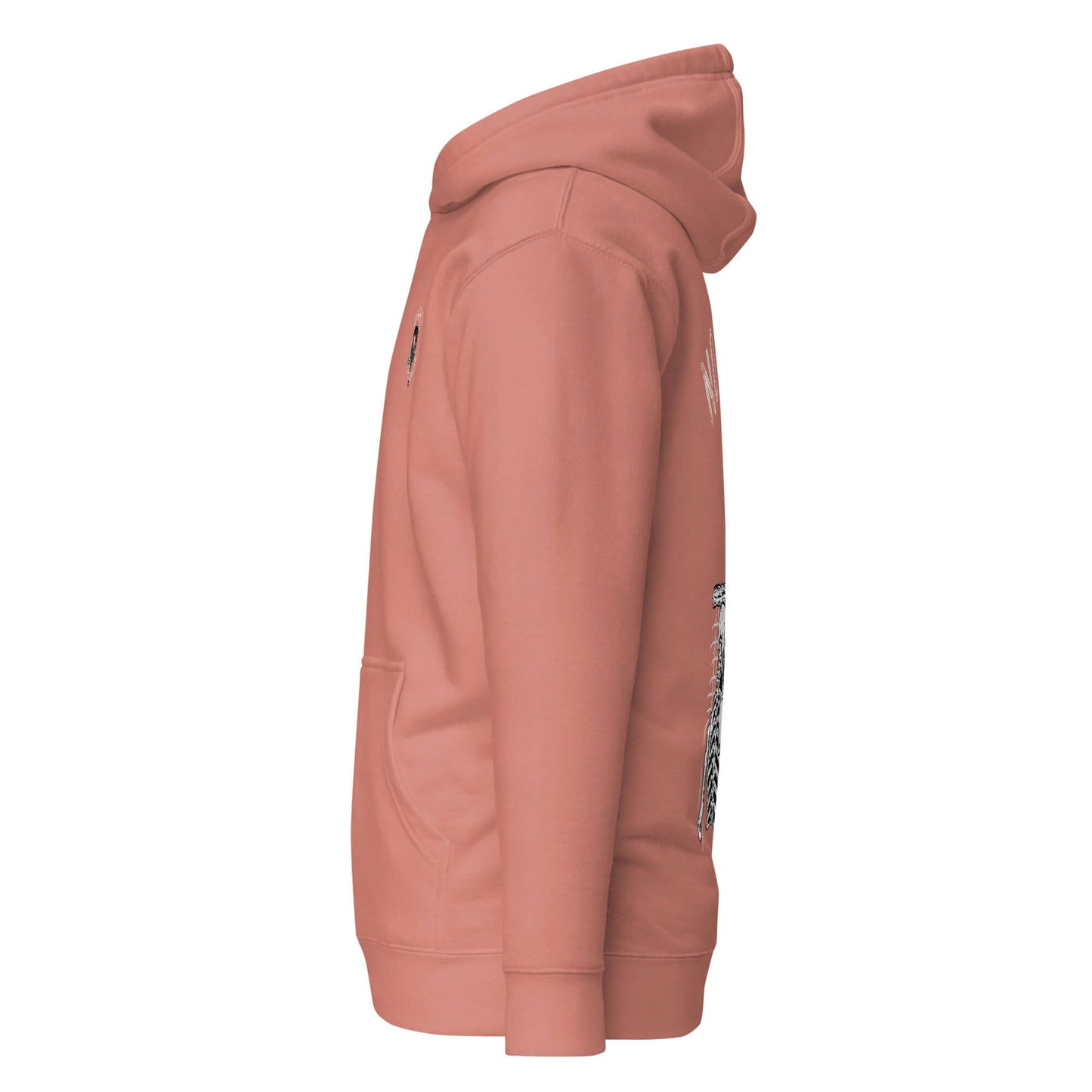 Side view of No Mercy Pickleball Series Ultimate Comfort Hoodie in coral, showcasing its soft fabric and front pouch pocket.