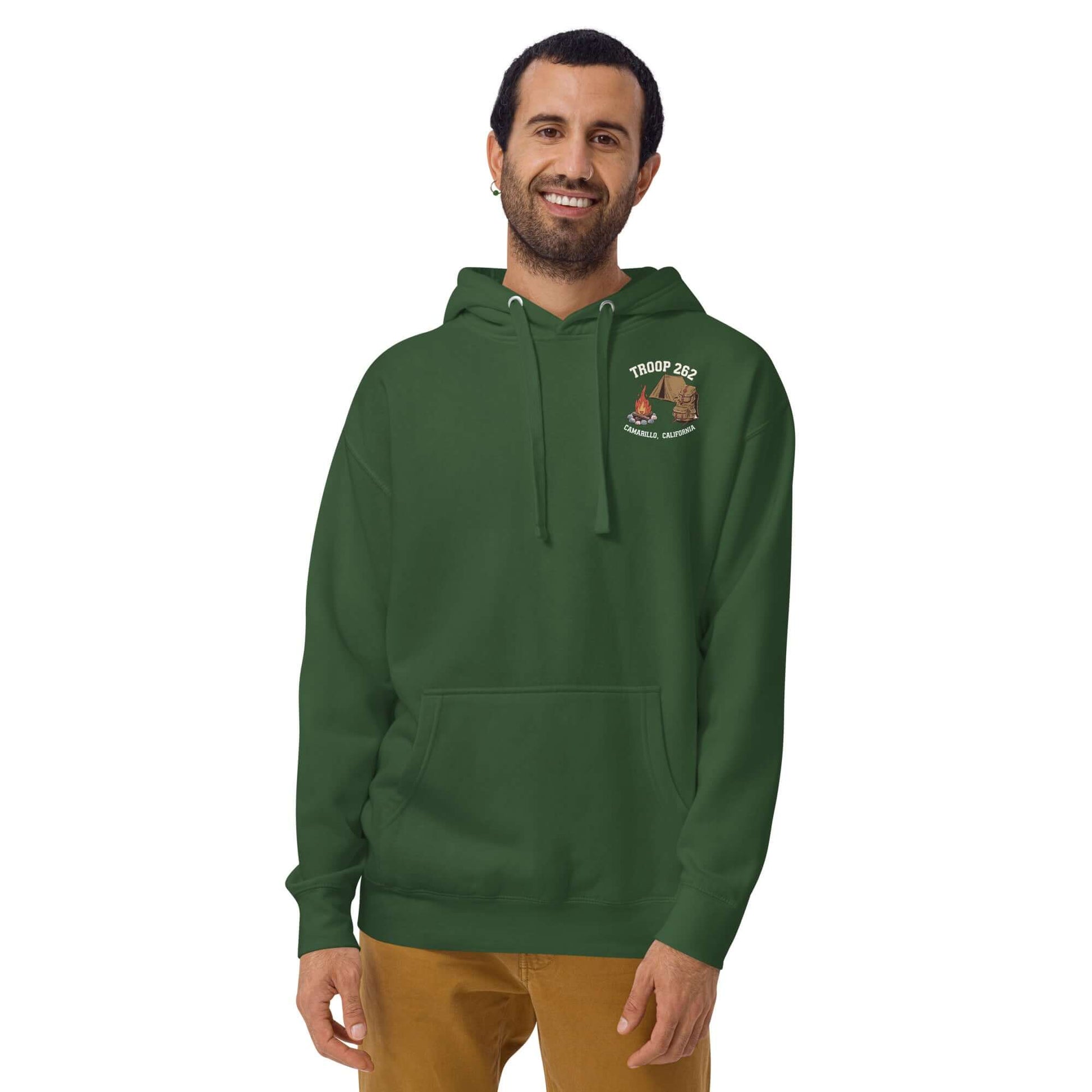 Adult unisex hoodie in green representing Troop 262, ideal for Assistant Scout Masters.