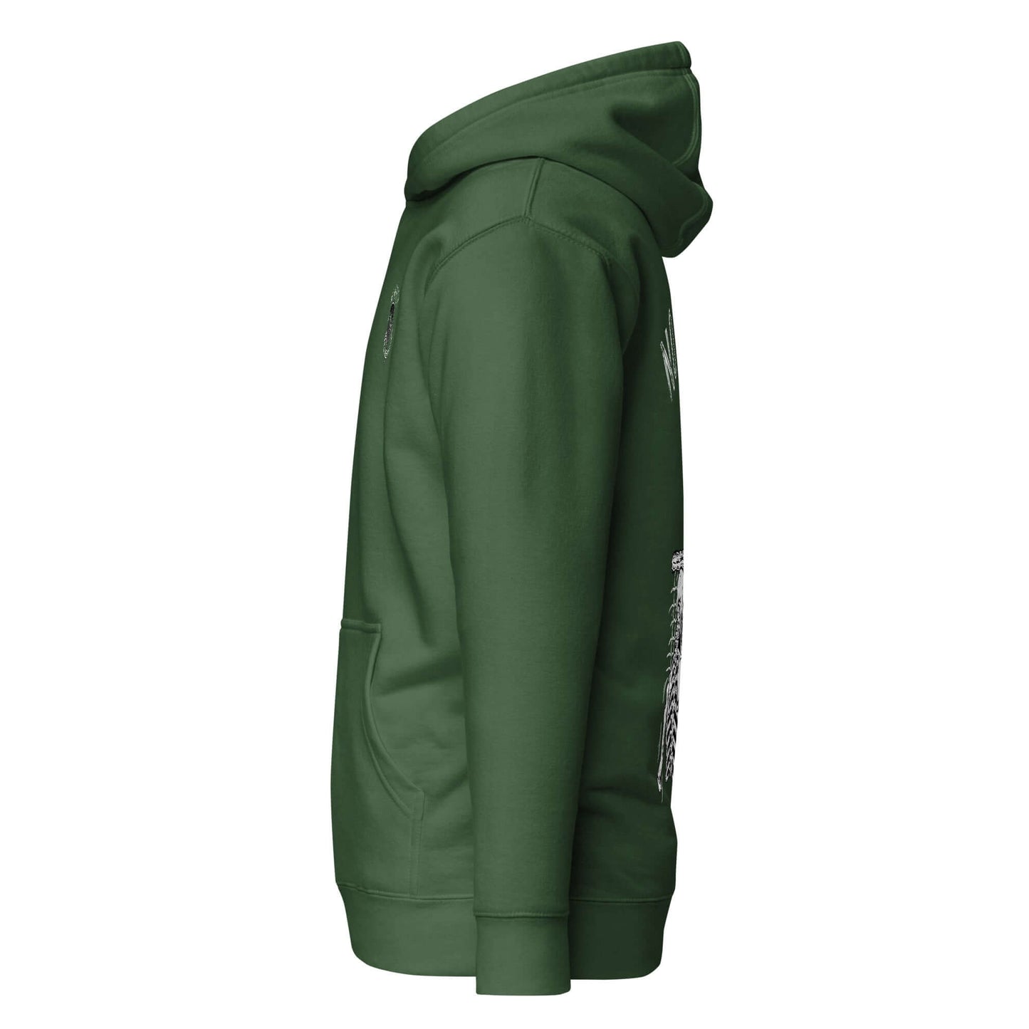 Green No Mercy Pickleball Ultimate Comfort Hoodie with pouch pocket, side view showcasing soft cotton blend fabric.