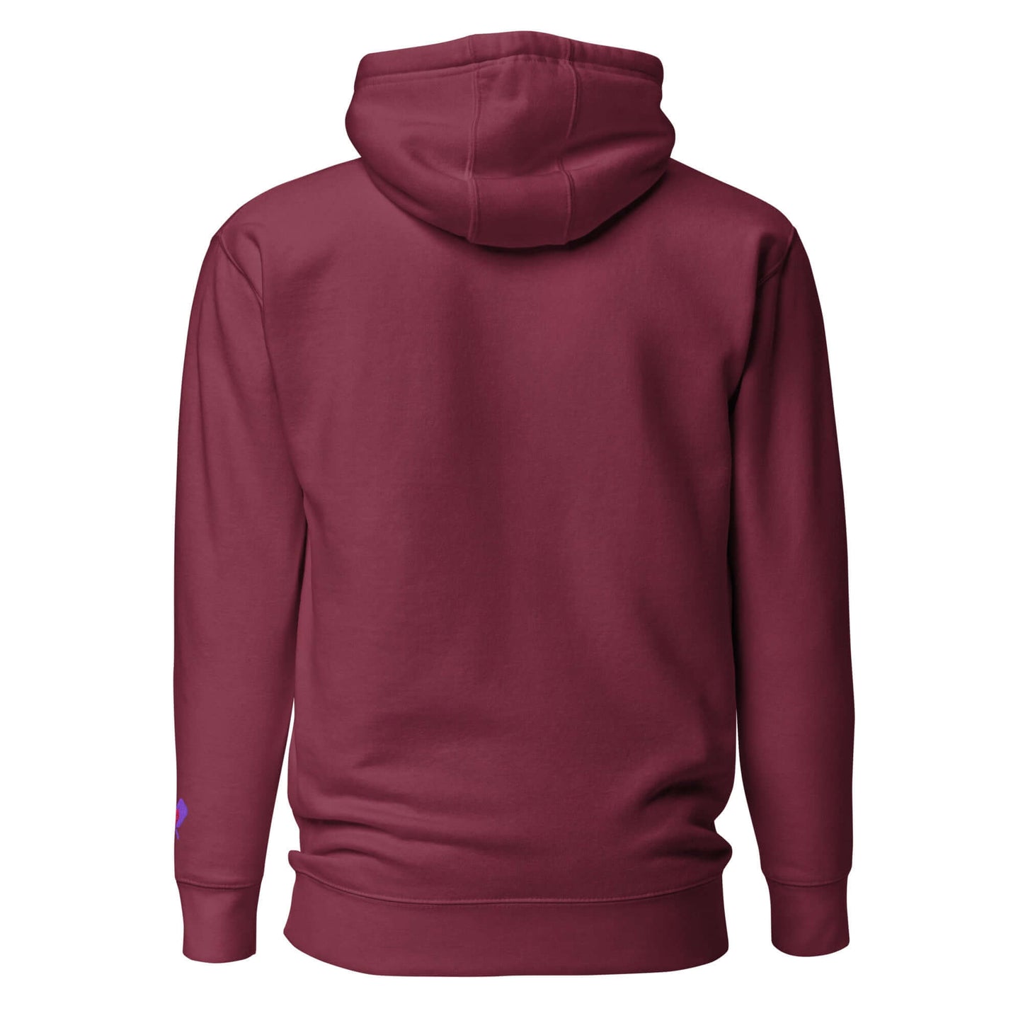 Back view of Women’s LOVE Pickleball Hoodie in burgundy, showcasing cozy design and practical style.