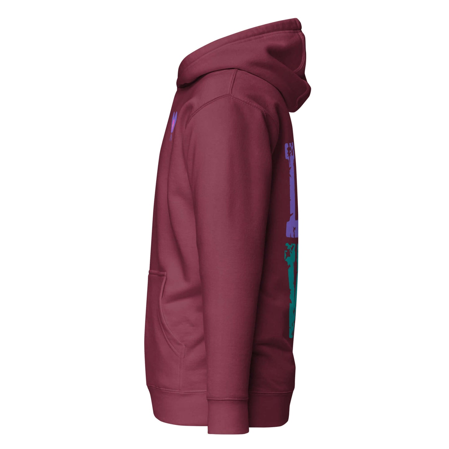 Side view of Women's LOVE Pickleball Hoodie in maroon, showcasing comfort and pickleball pride.