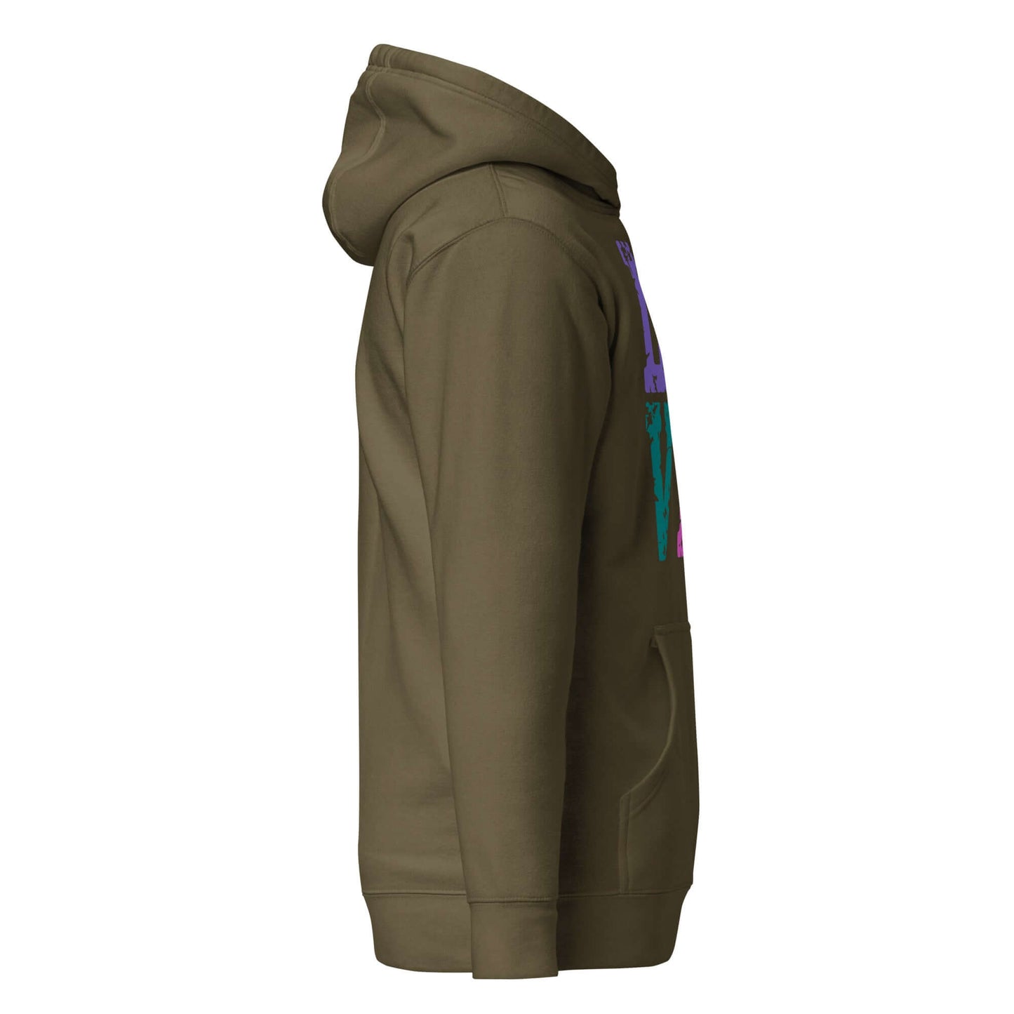 Women’s olive green LOVE Pickleball hoodie showcasing its side view and stylish design.