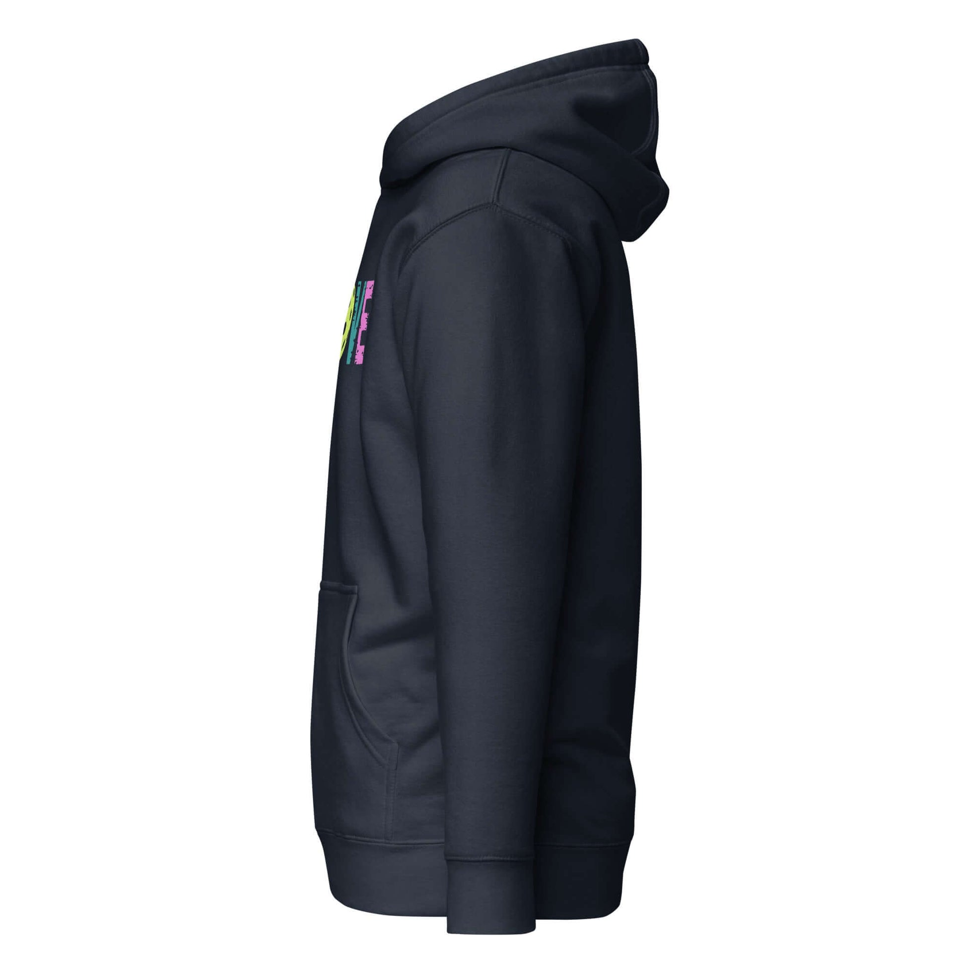 Side view of the LOVE Pickleball Hoodie, showcasing its comfortable fit and vibrant design.