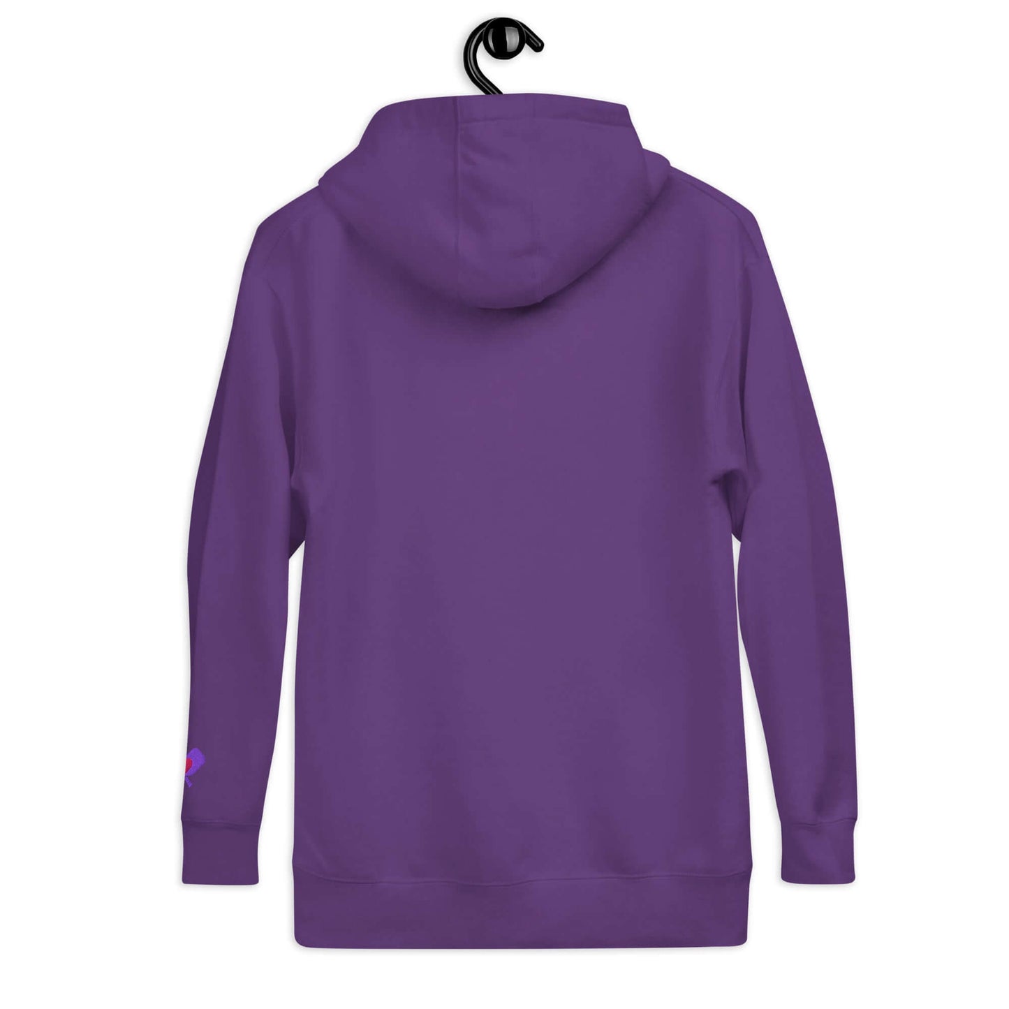 Back view of a purple Women's LOVE Pickleball Hoodie, showcasing its cozy design and stylish look.