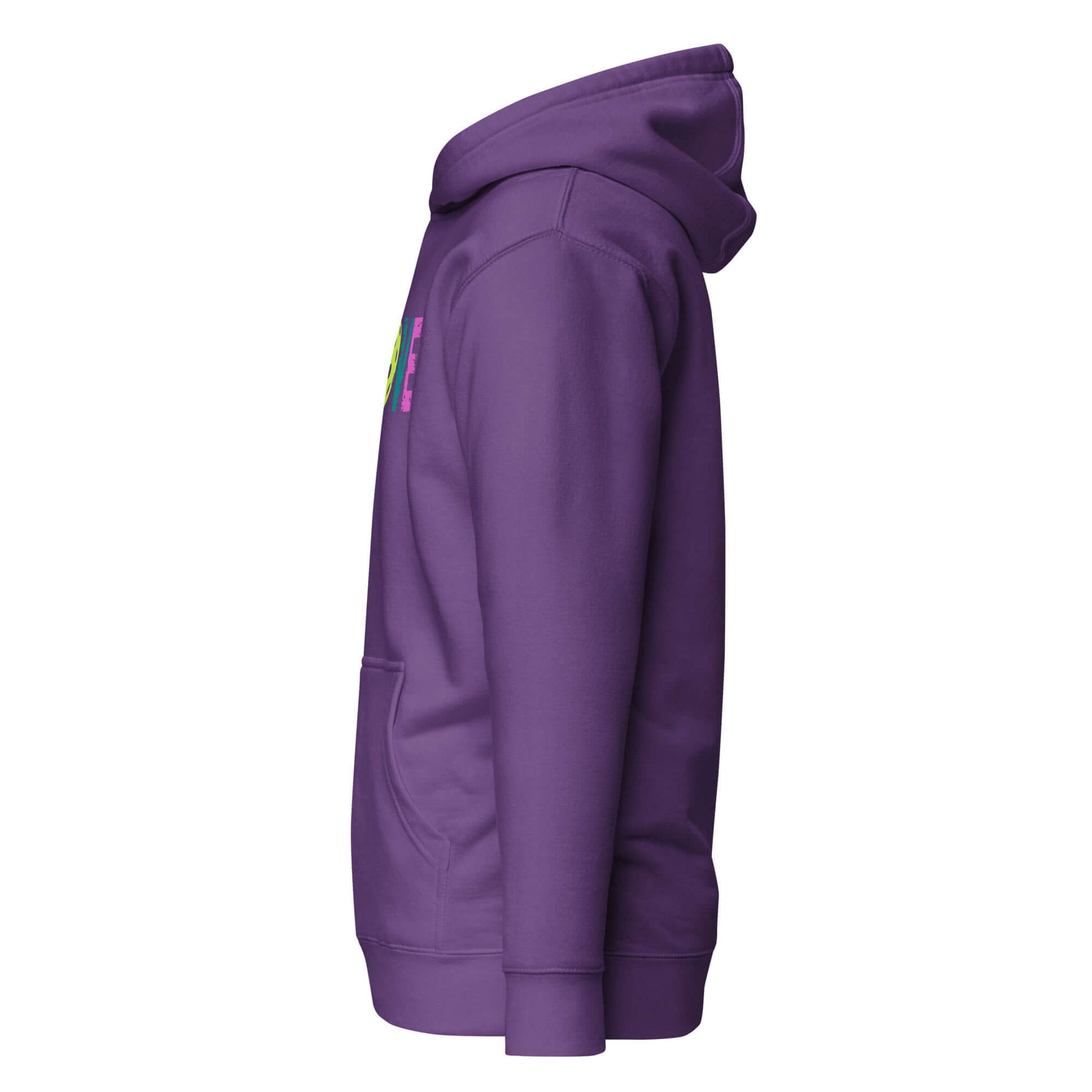 Side view of the LOVE Pickleball Hoodie in purple showcasing its soft fabric and stylish design.