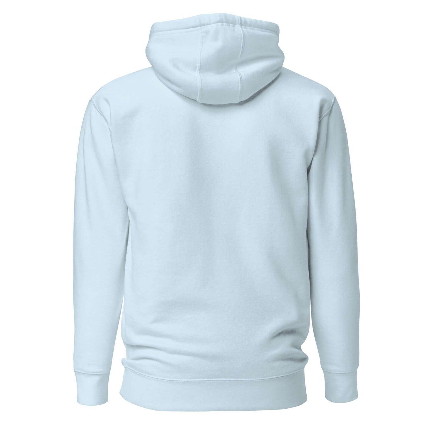 Back view of a light blue LOVE Pickleball Hoodie, showcasing its comfortable design and classic hoodie style.