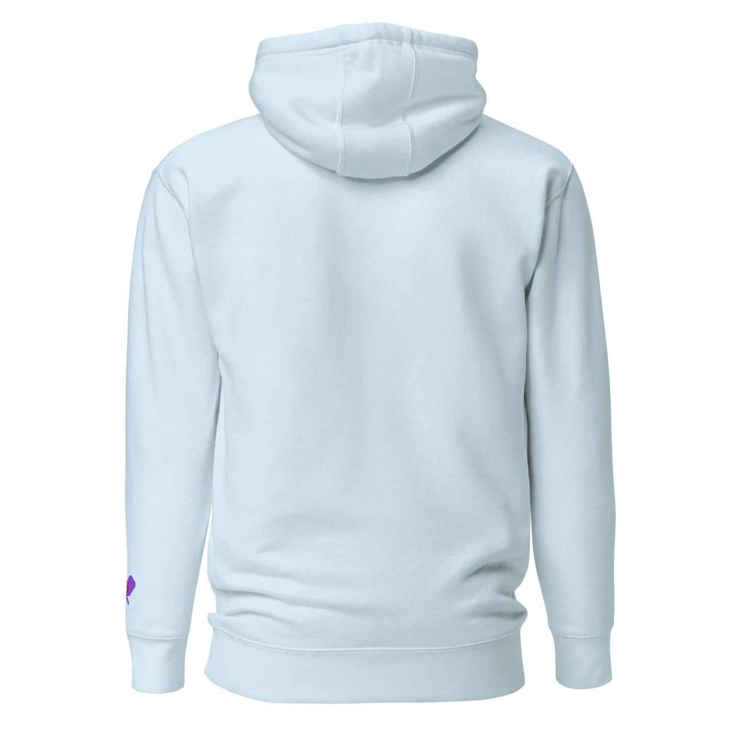 Back view of Women's LOVE Pickleball Hoodie in soft blue, perfect for casual outings and chilly evenings.