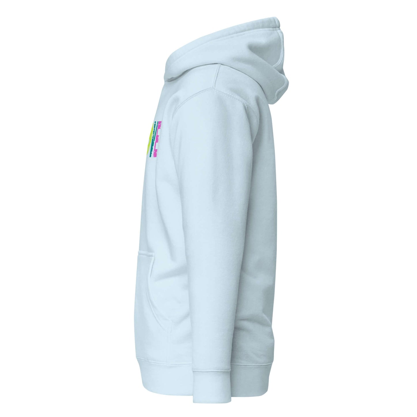 LOVE Pickleball Hoodie in light blue, showcasing side view, perfect for comfort and style on or off the court.