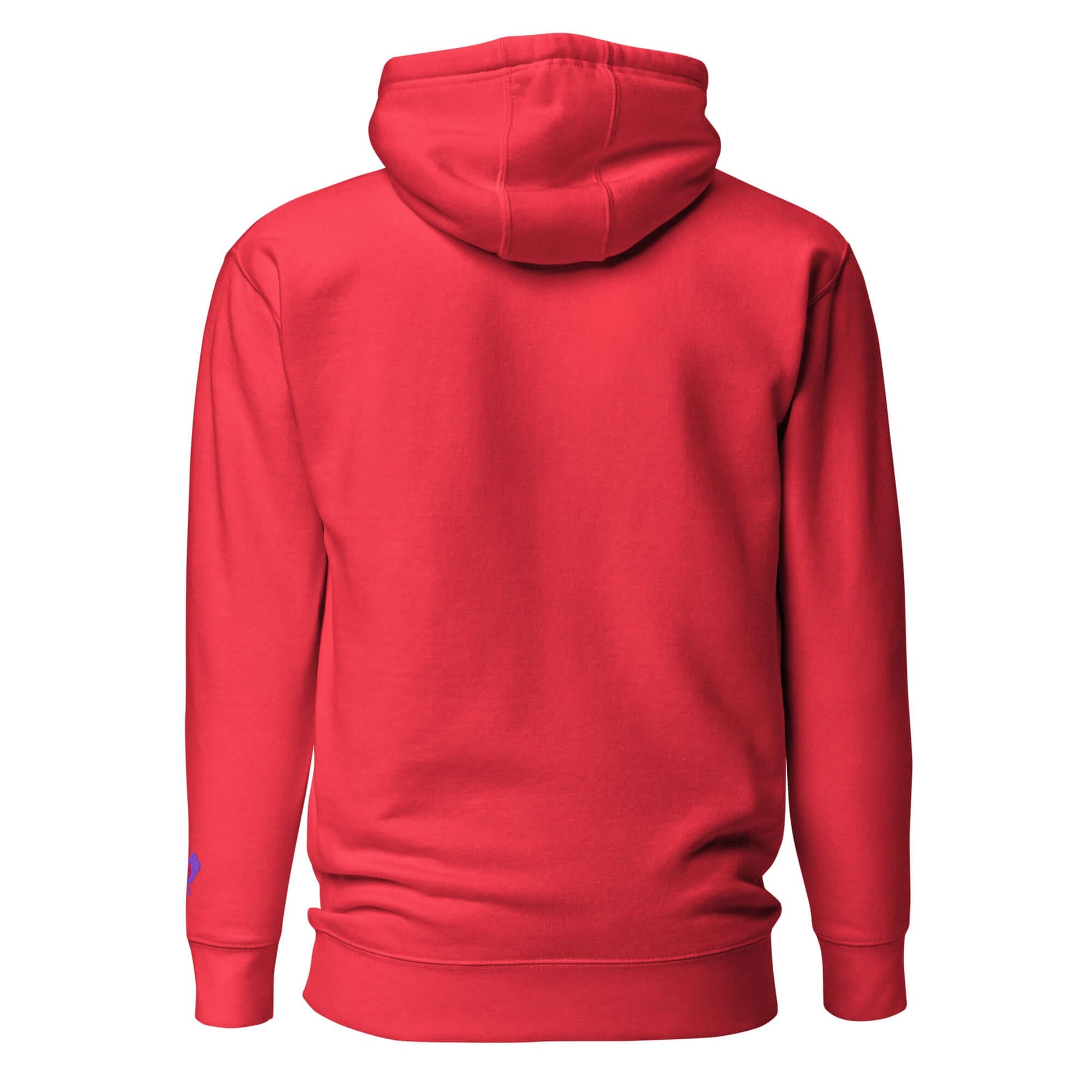 Back view of a red women’s hoodie with a cozy design, ideal for pickleball enthusiasts.