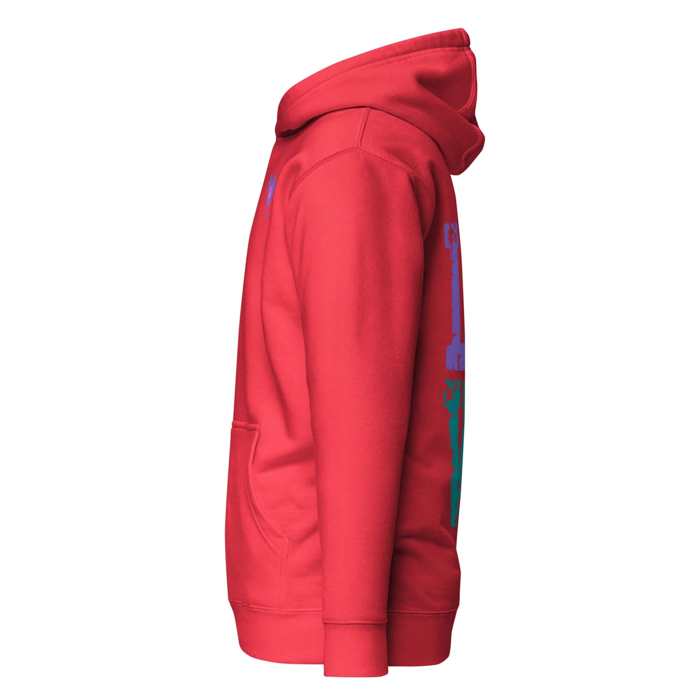 Women’s LOVE Pickleball Hoodie in red, showcasing side view and vibrant design, perfect for cozy and stylish wear.