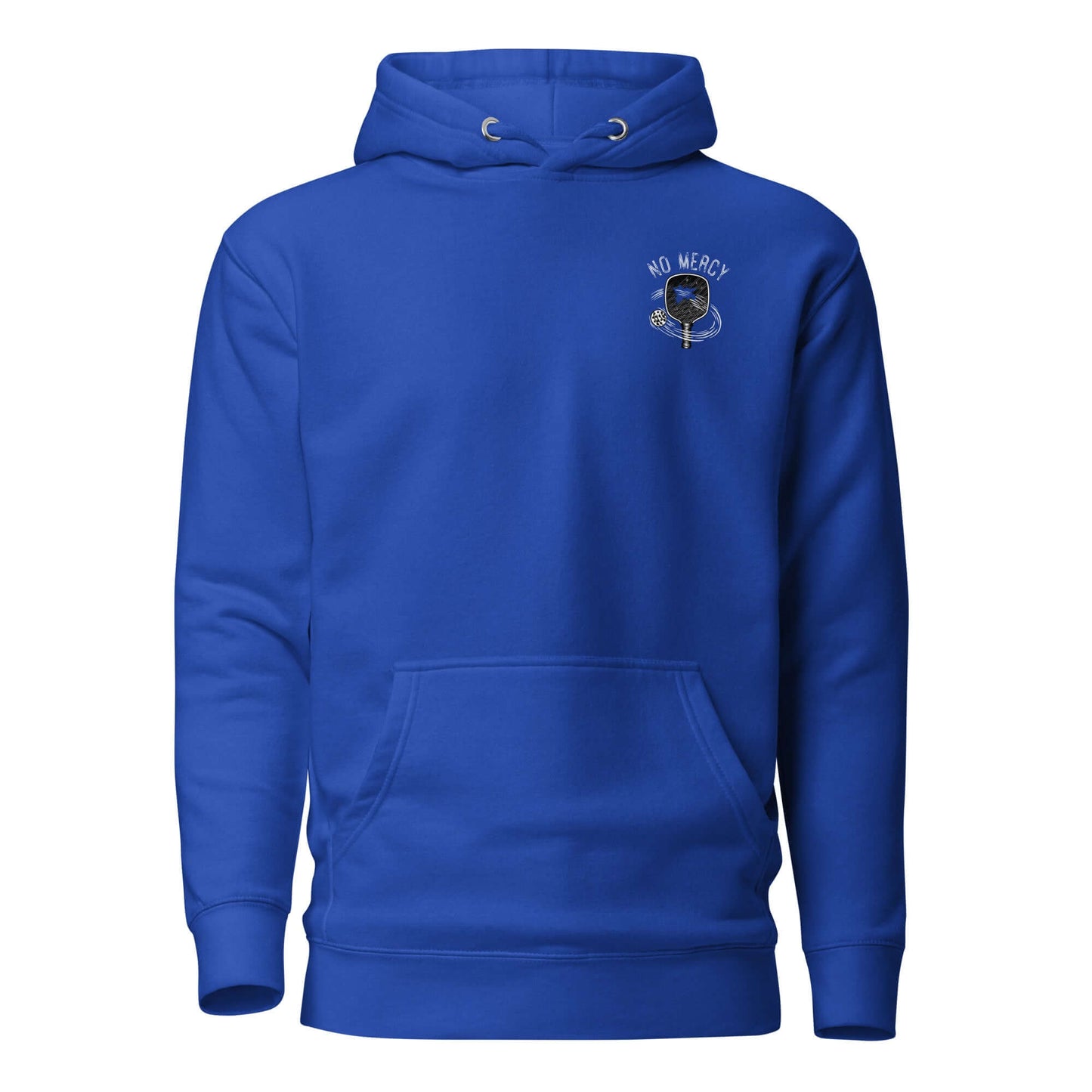 Blue No Mercy Pickleball Series Ultimate Comfort Hoodie with front pouch pocket and logo design.