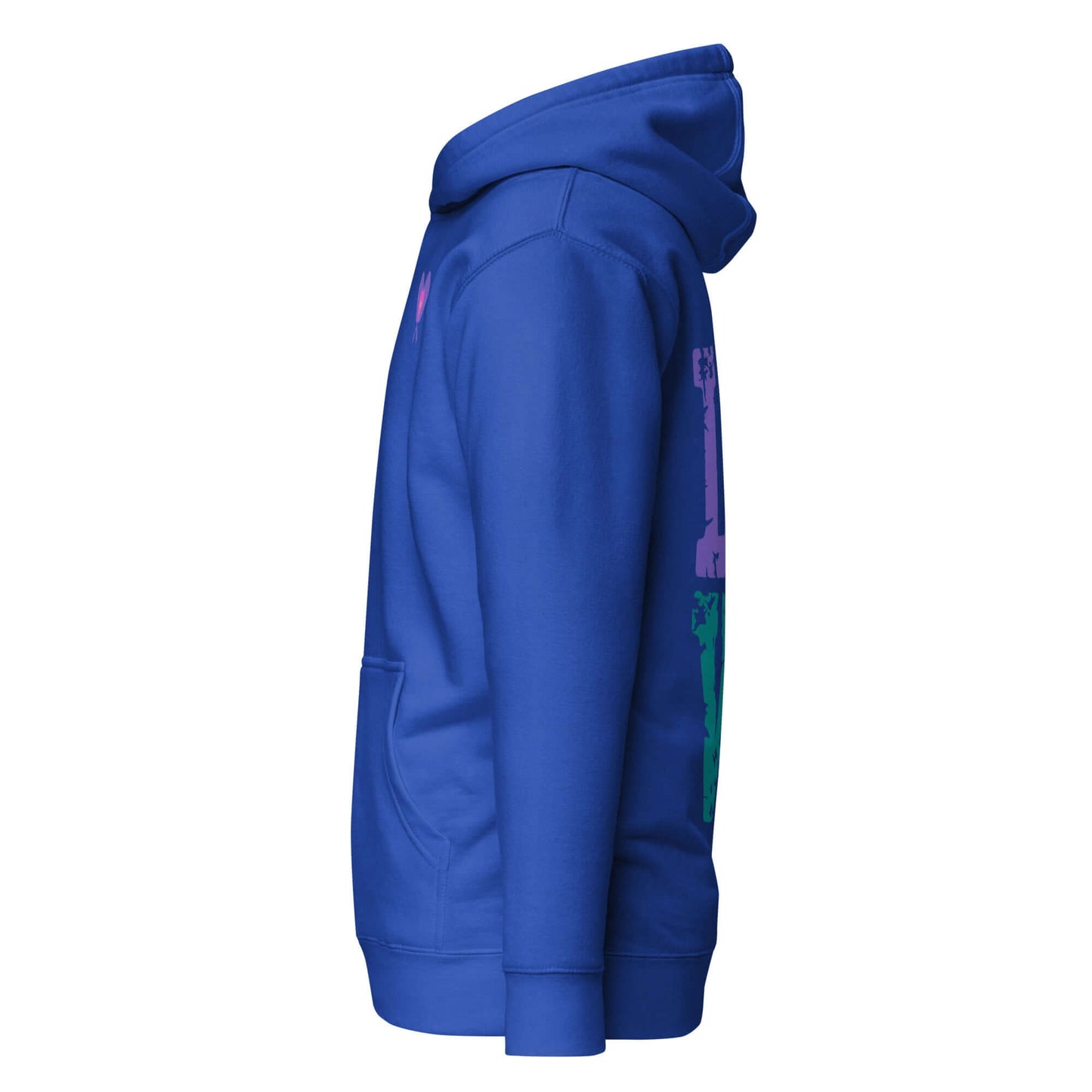 Side view of Women's LOVE Pickleball Hoodie in blue, showcasing stylish design and comfort for players and fans.