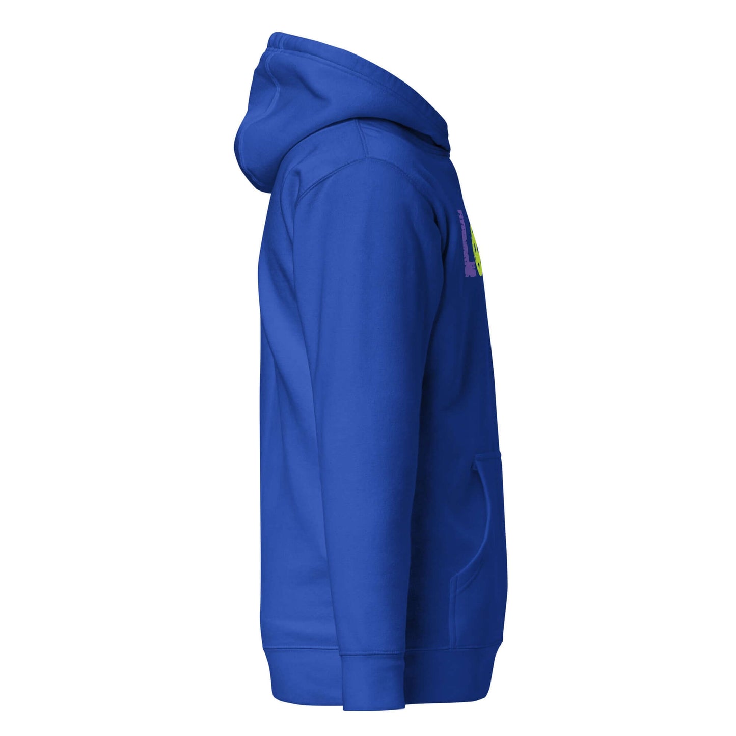 Side view of a blue LOVE Pickleball Hoodie, showcasing comfort and style for pickleball enthusiasts.