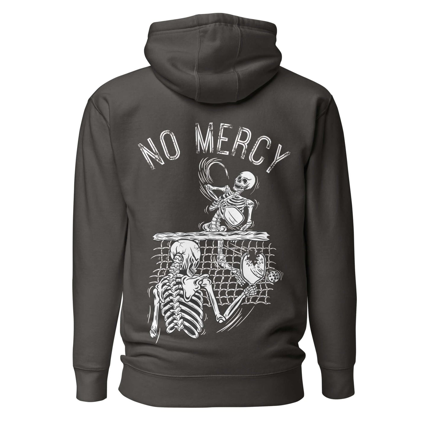 "No Mercy Pickleball Ultimate Comfort Hoodie with Skeleton Design"